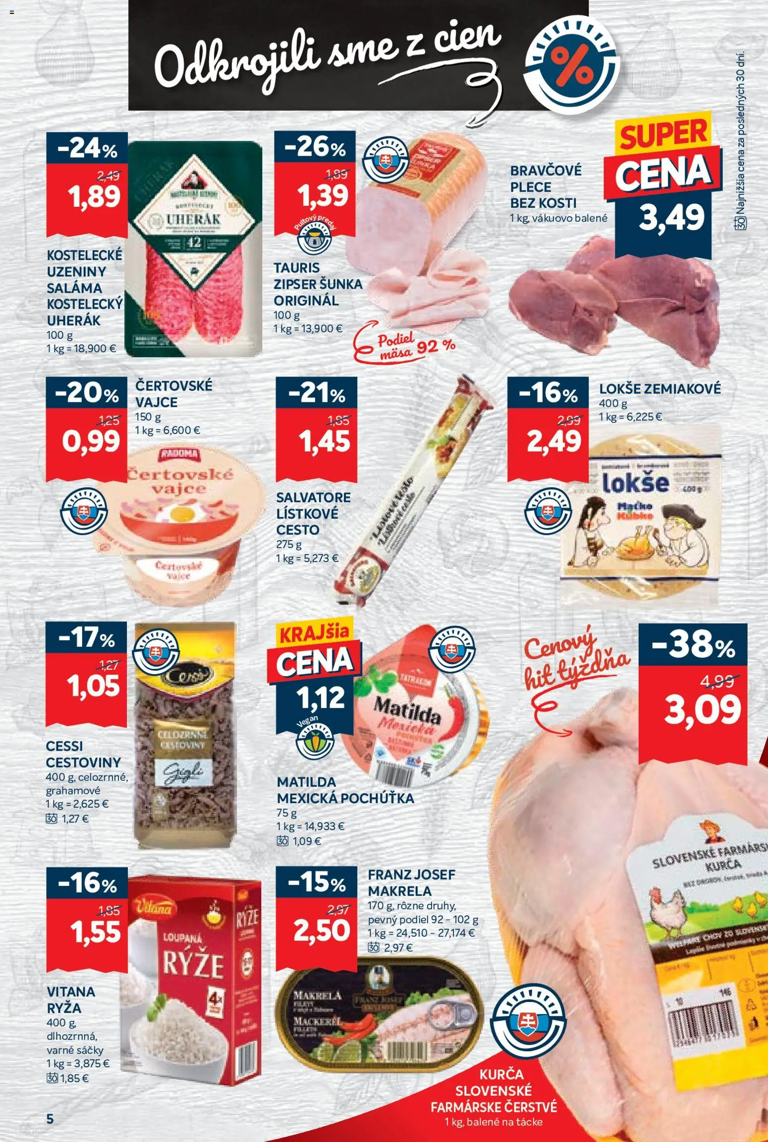 Nové Kraj akcie – leták je platný od 19.02.2026 | Strana: 9 | Produkty: Šunka, Cestoviny, Lístkové cesto, Kurča