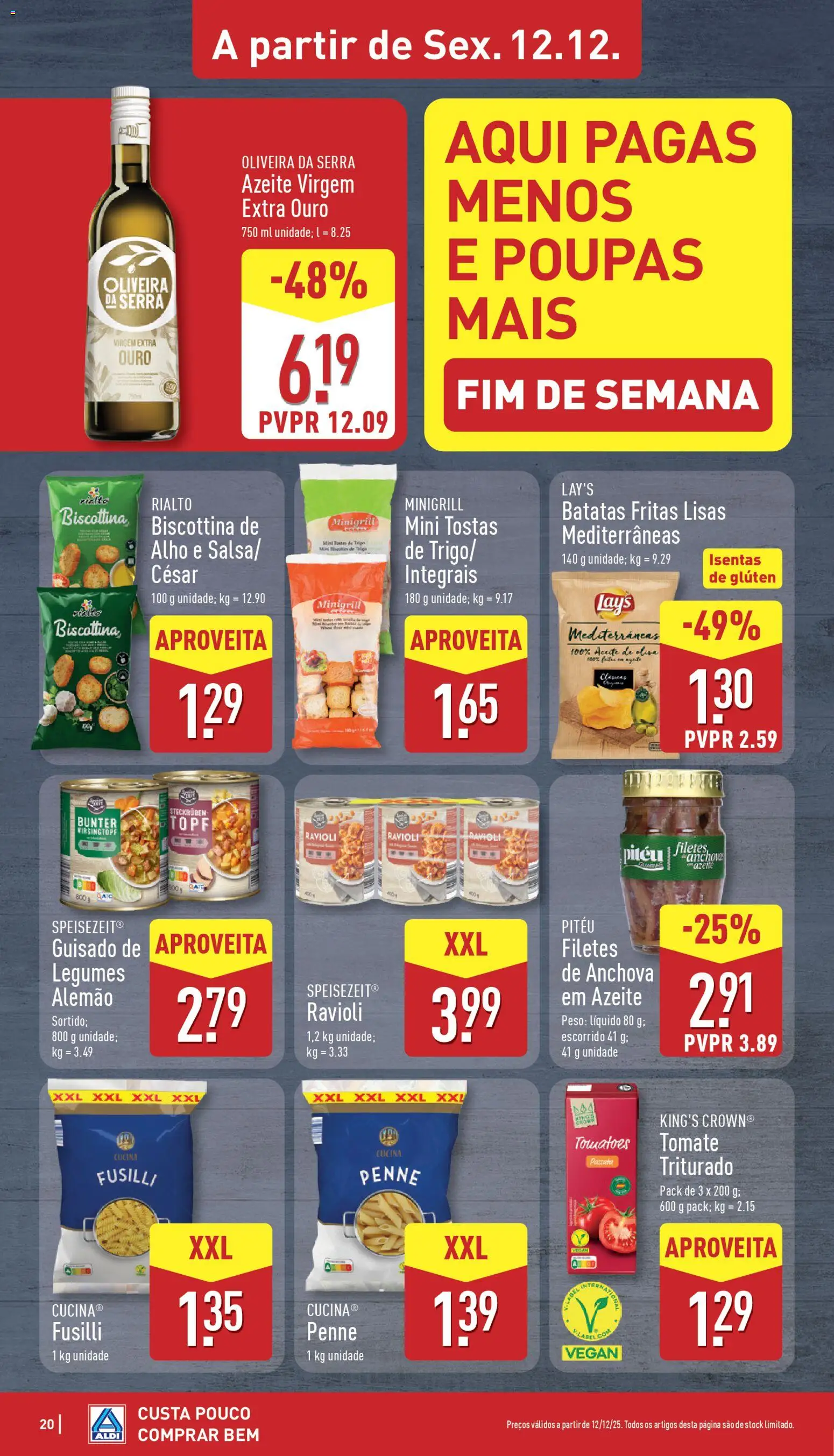 Aldi folheto │ válido de 08.12.2025 | Página: 20 | Produtos: Azeite, Tostas, Tomate, Batatas fritas