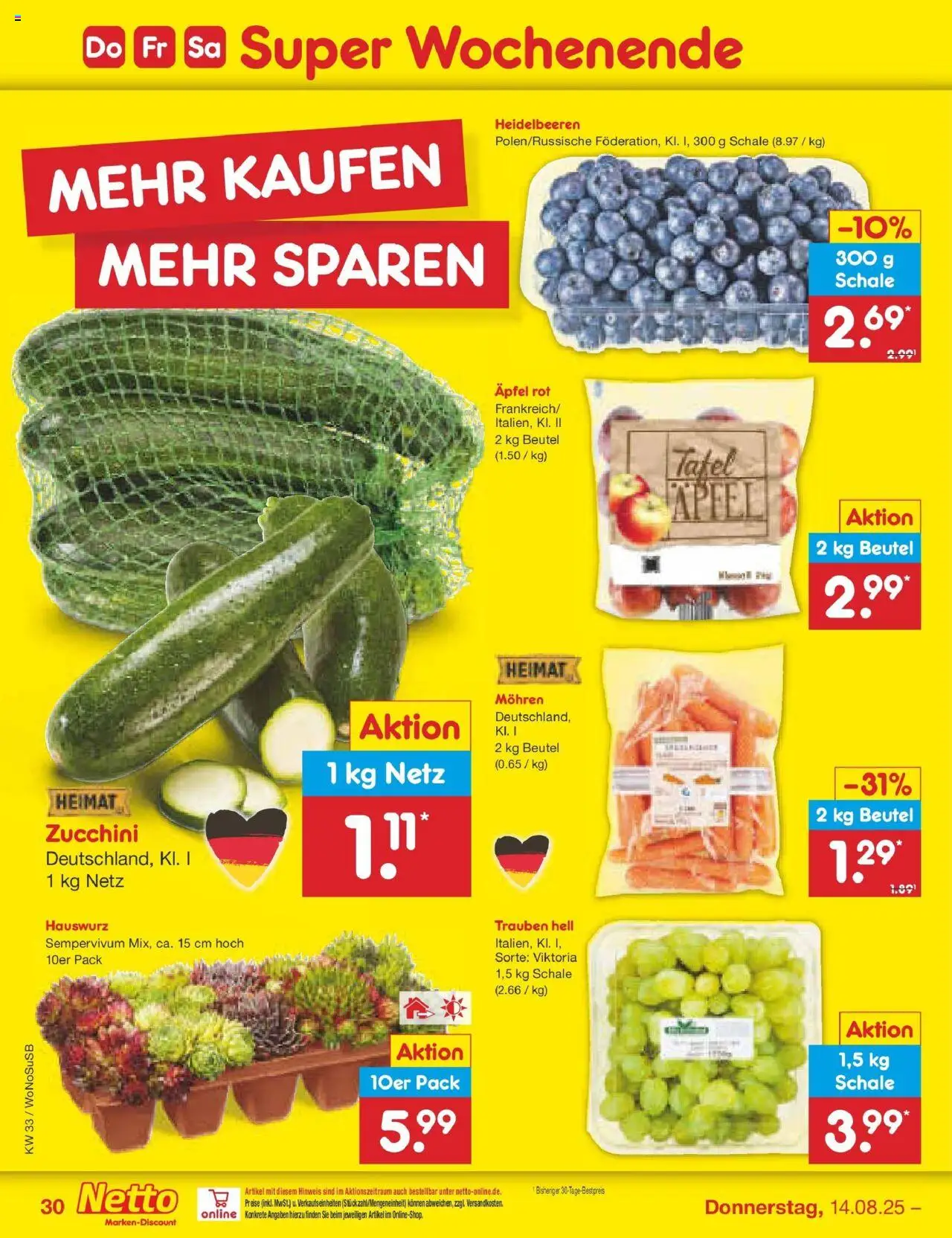 Netto Marken-Discount prospekt Lahnau	 - gültig ab dem 10.08.2025 | Seite: 46 | Produkte: Trauben, Äpfel, Mohren, Zucchini