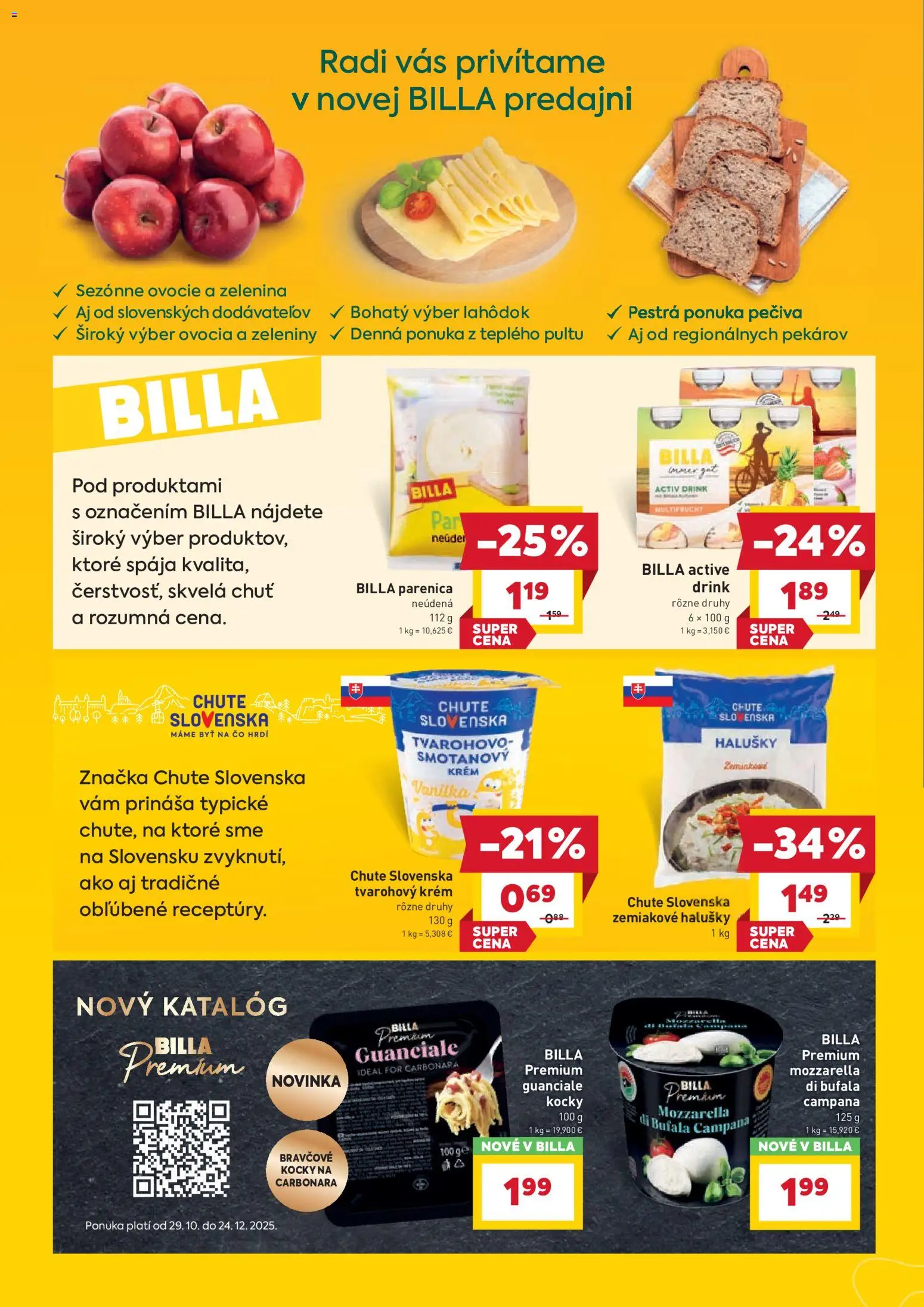 Nové Billa akcie – leták je platný od 17.12.2025 | Strana: 2 | Produkty: Mozzarella, Krém, Ovocie