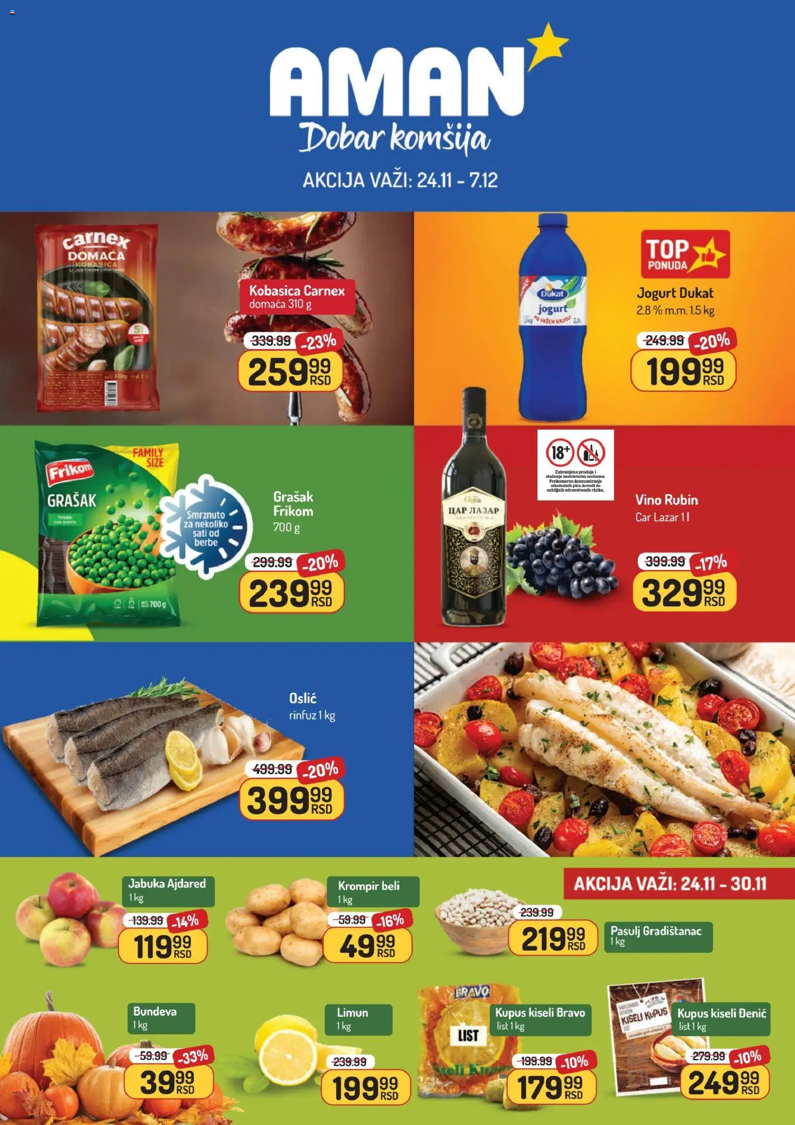 Aman katalog - važi od 24.11.2025 | Strana: 1 | Proizvode: Grašak, Kiseli kupus, Jogurt, Limun
