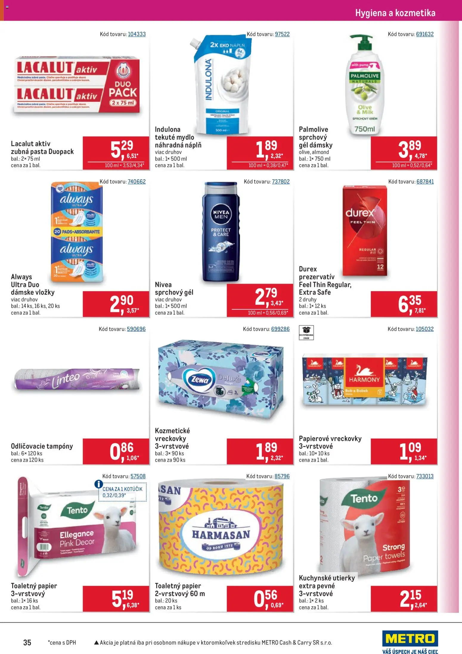 Nové Metro akcie – leták je platný od 28.01.2026 | Strana: 35 | Produkty: Nivea, Toaletný papier, Zubná pasta, Krém