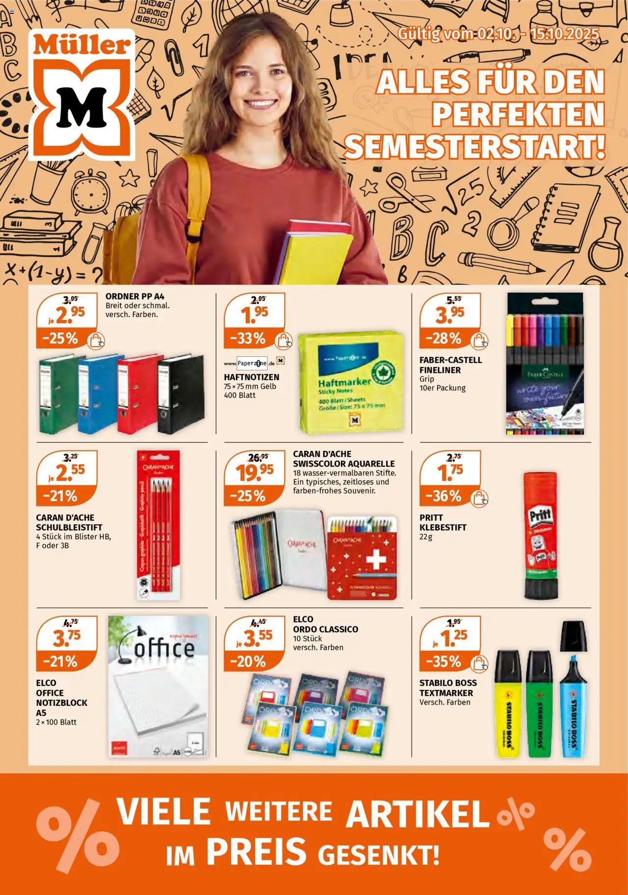 Müller Aktionen Schreibwaren & Bürobedarf – gültig ab 02.10.2025 | Seite: 1 | Produkte: Notebook, Highlighter