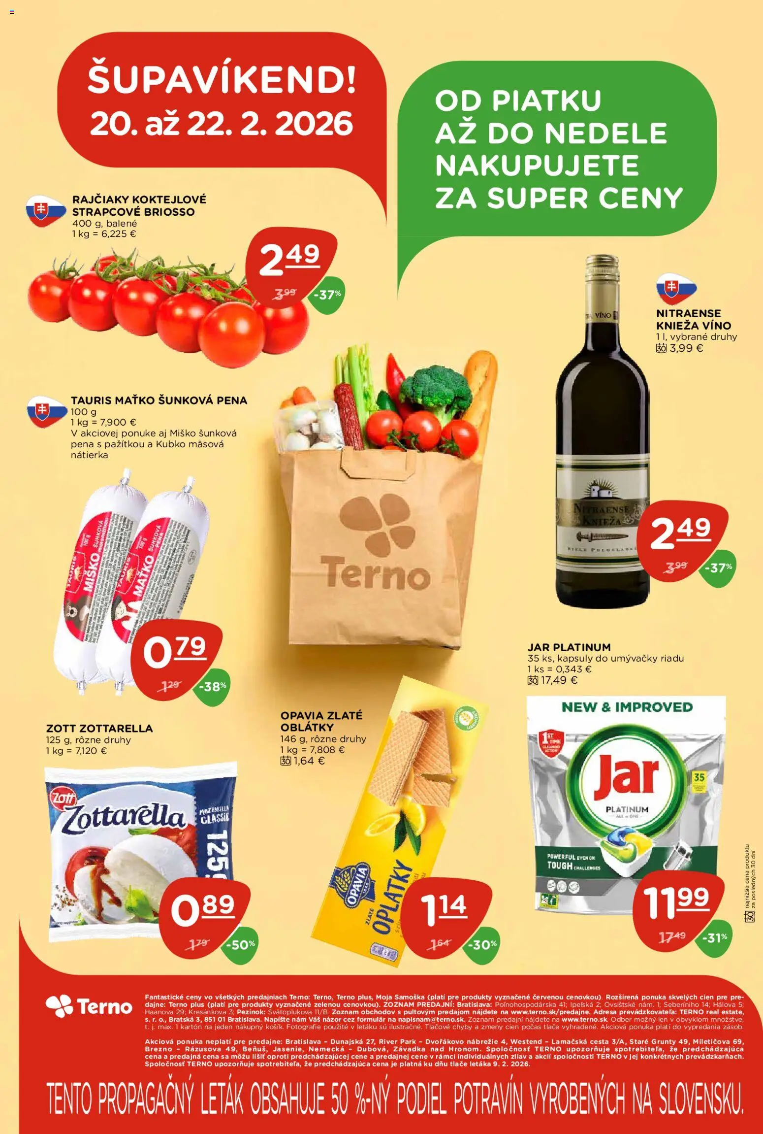 Nové Terno akcie – leták je platný od 19.02.2026 | Strana: 19 | Produkty: Víno, Kapsuly do umývačky riadu, Jar