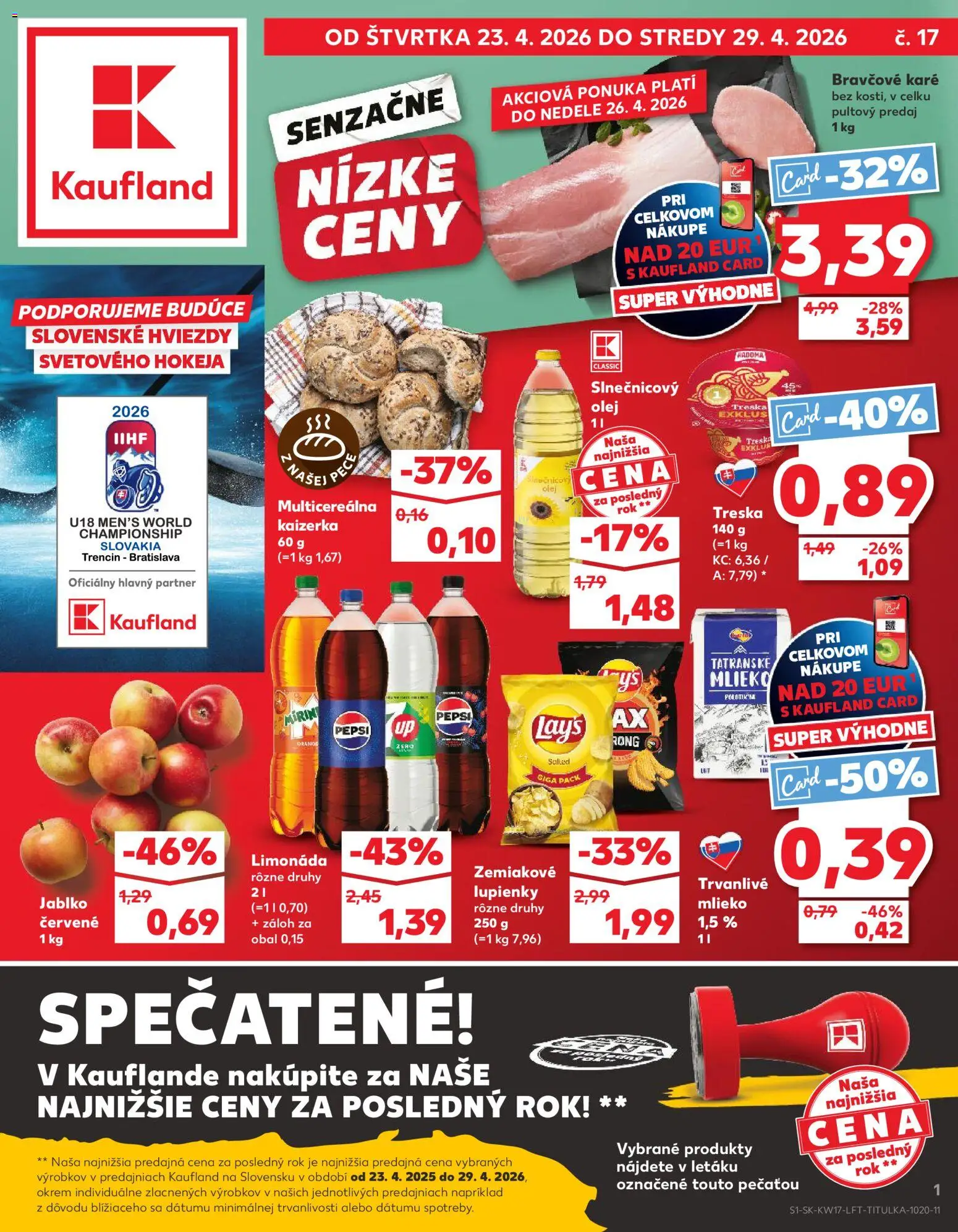 Nové Kaufland akcie – leták je platný od 23.04.2026 | Strana: 1 | Produkty: Mlieko, Olej, Apple, Trvanlivé mlieko