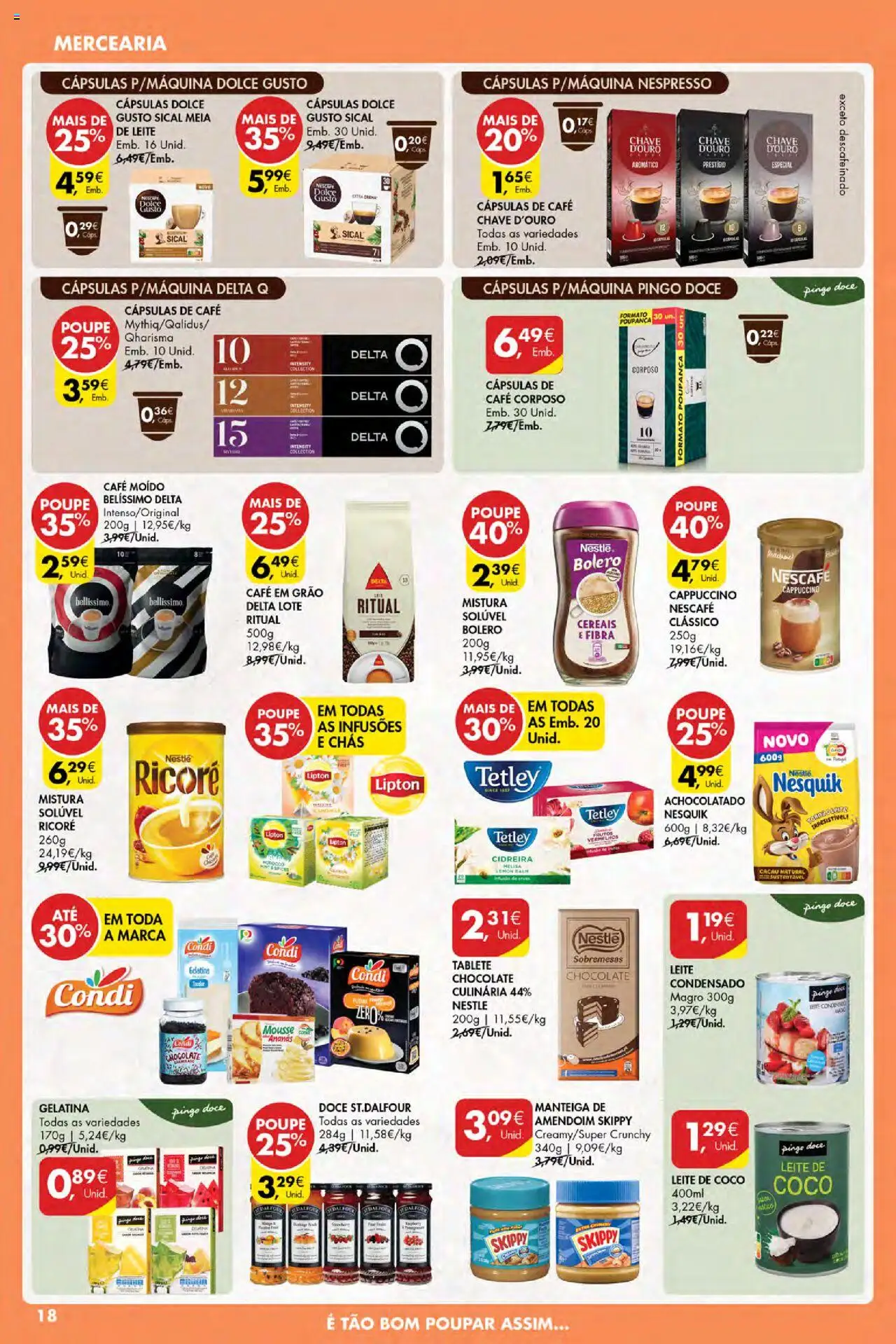 Pingo Doce Poupe Esta Semana Açores │ válido de 07.08.2025 | Página: 18 | Produtos: Gelatina, Delta q, Capsulas dolce gusto, Cereais
