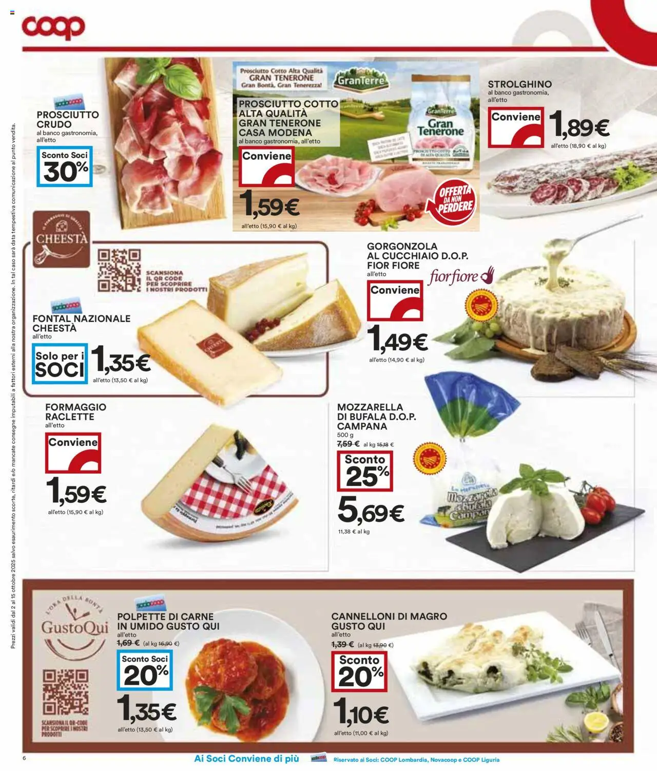 Volantino COOP del 02.10.2025 | Pagina: 6 | Prodotti: Prosciutto Cotto, Formaggio, Prosciutto, Data