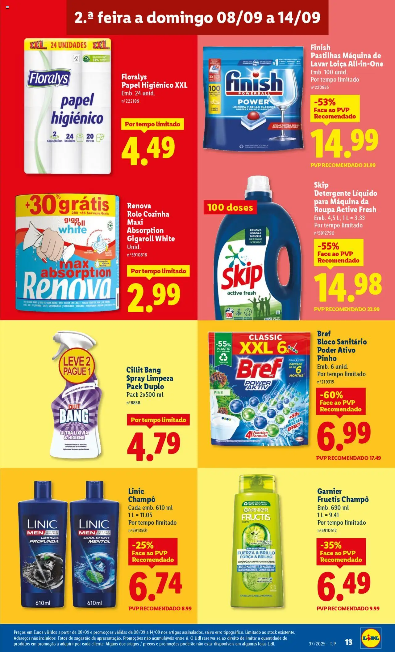Lidl folheto │ válido de 08.09.2025 | Página: 13 | Produtos: Máquina de lavar, Papel higiénico, Perfume, Detergente