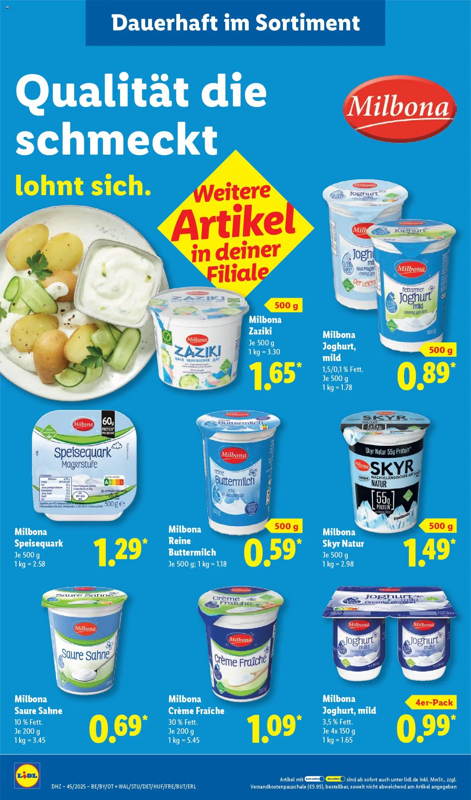 Lidl Prospekt Uffenheim – gültig ab 03.11.2025 | Seite: 10 | Produkte: Buttermilch, Joghurt, Skyr, Sahne
