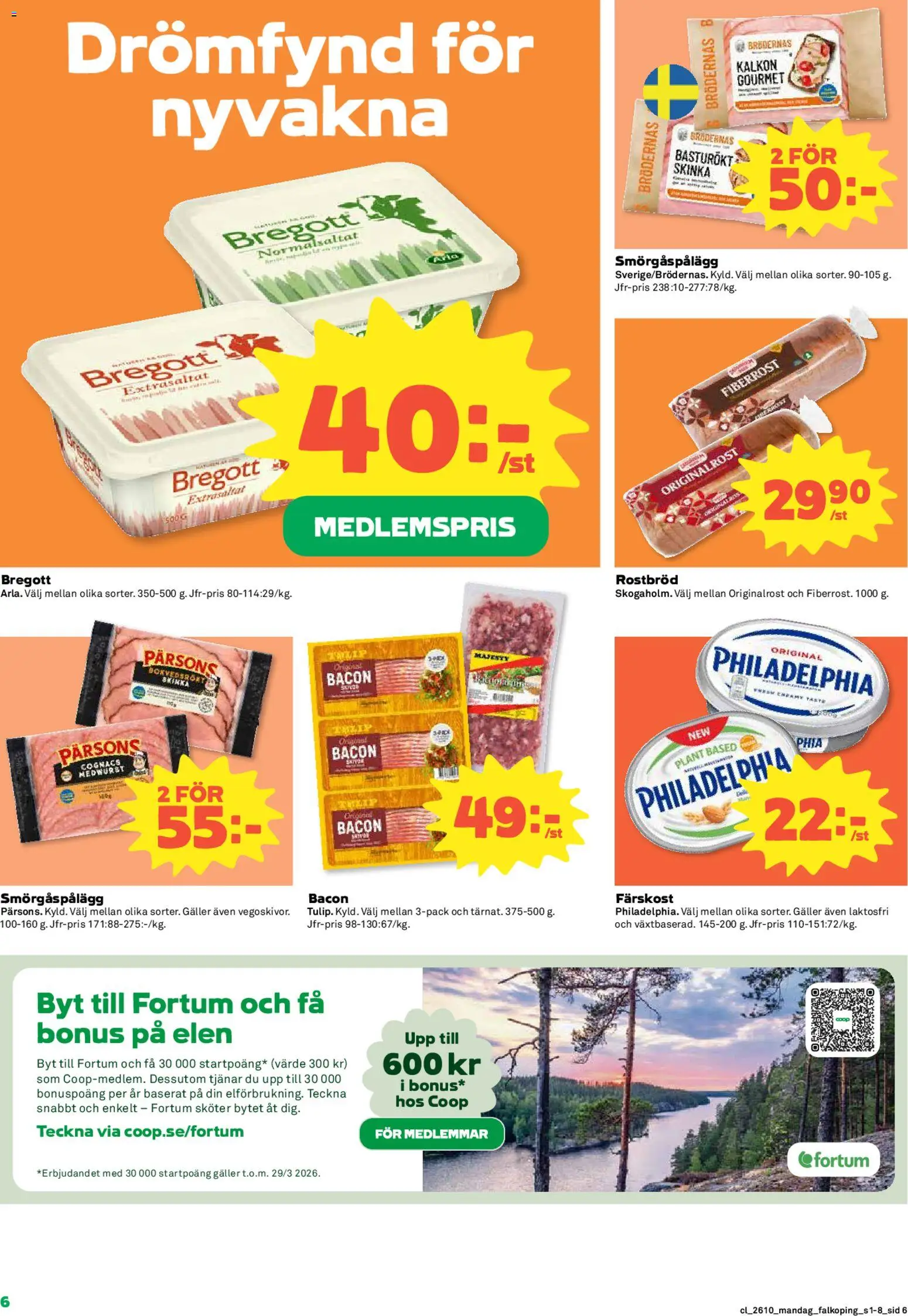 Coop reklamblad aktuell från 02.03.2026 | Sida: 6 | Produkter: Bacon, Bregott, Smörgåspålägg, Kalkon