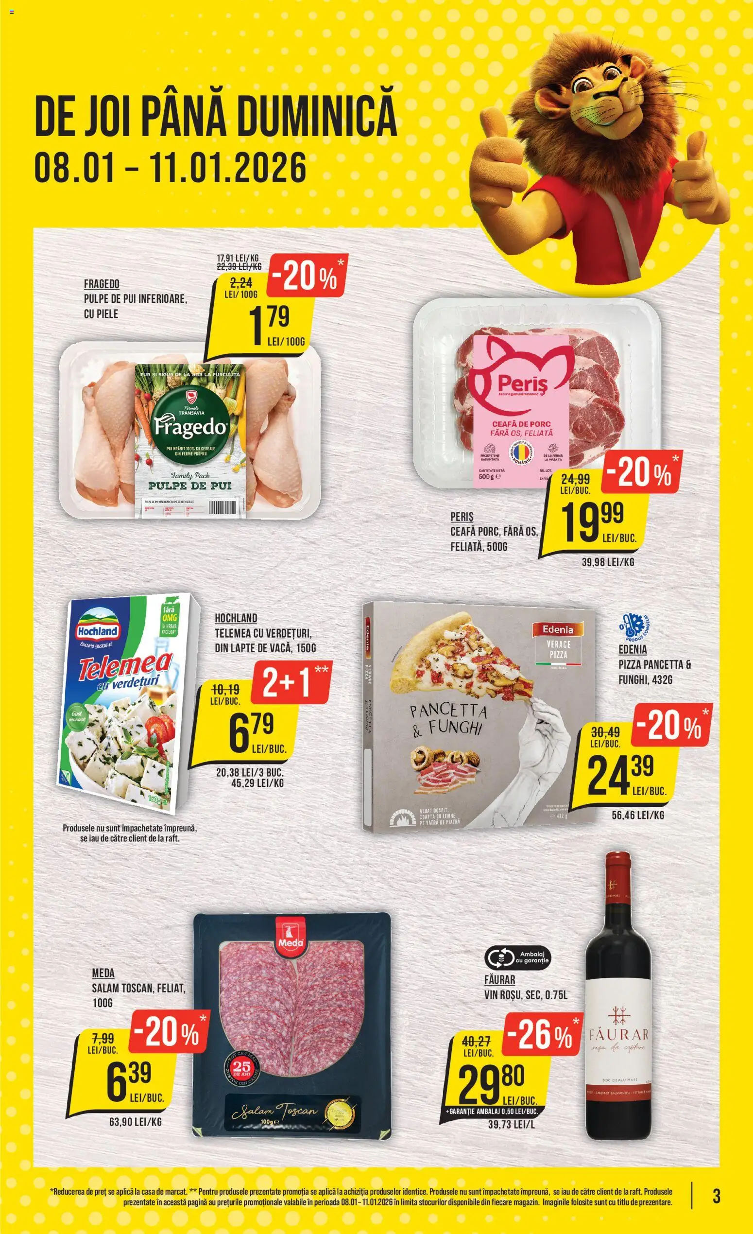 Noul catalog Mega Image – valabil de la 05.01.2026 | Pagină: 3 | Produse: Lapte, Salam, Pizza, Vin