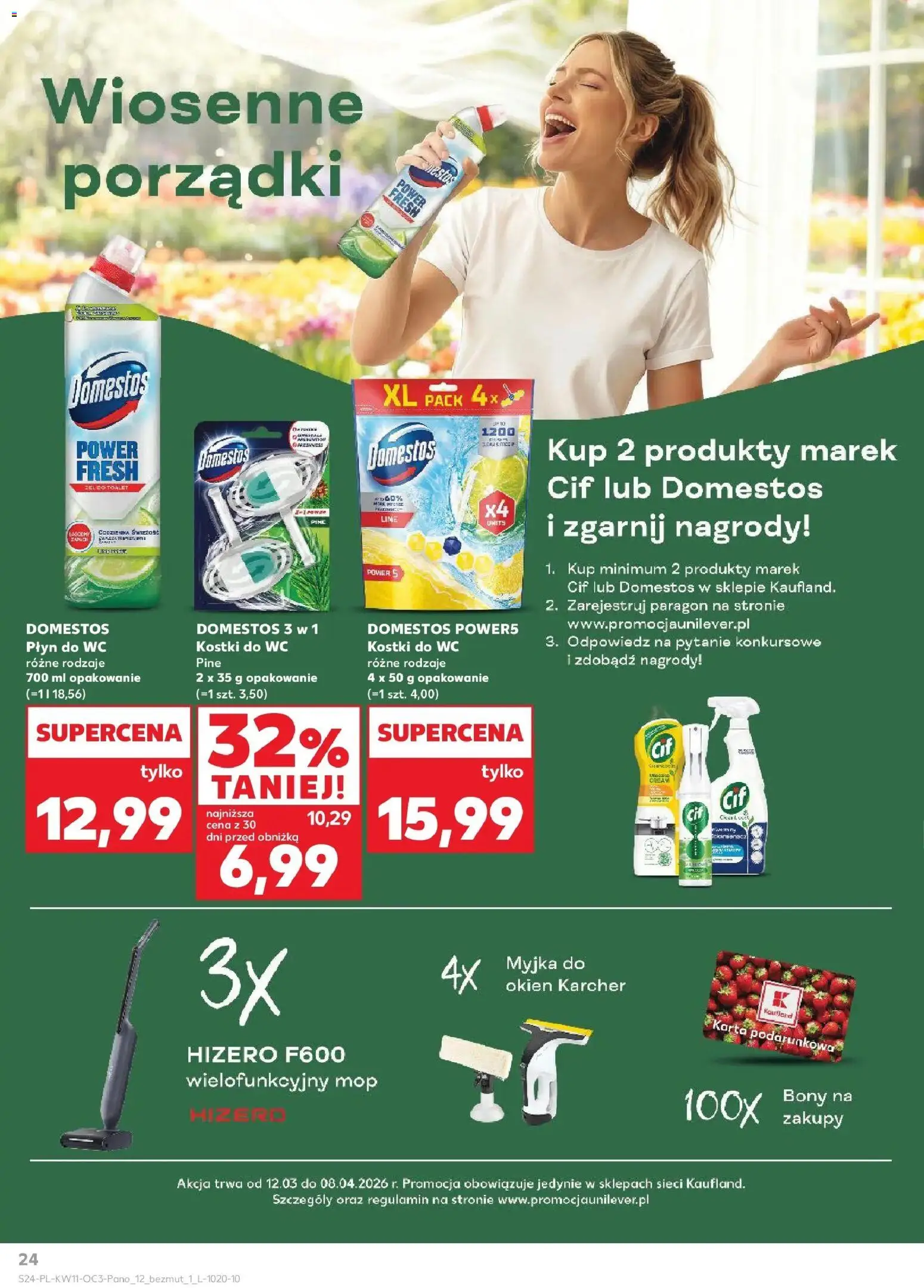 Kaufland gazetka - Dom na Wielkanoc od 12.03.2026 | Strona: 24 | Produkty: Kostki do wc, Karta, Myjka do okien Kärcher, Domestos