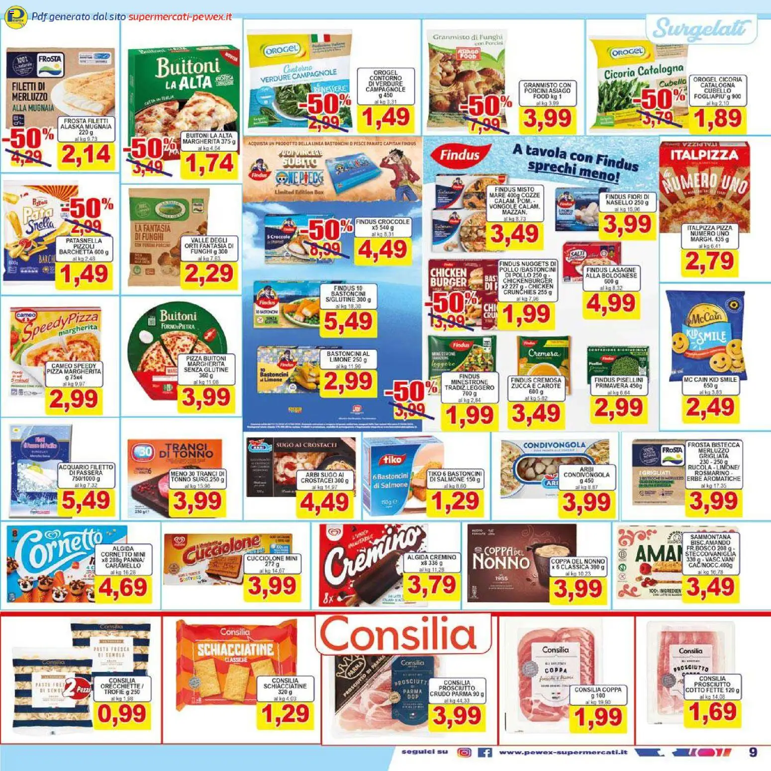 Volantino Pewex del 26.01.2026 | Pagina: 9 | Prodotti: Pollo, Cornetto, Merluzzo, Carote