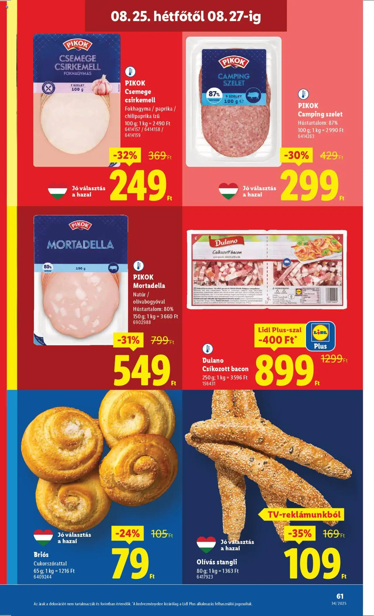 Lidl akciós ujság - amely érvényes a következő dátumtól: 21.08.2025 | Oldal: 61 | Termékek: Stangli, Bacon, Csirkemell, Mortadella