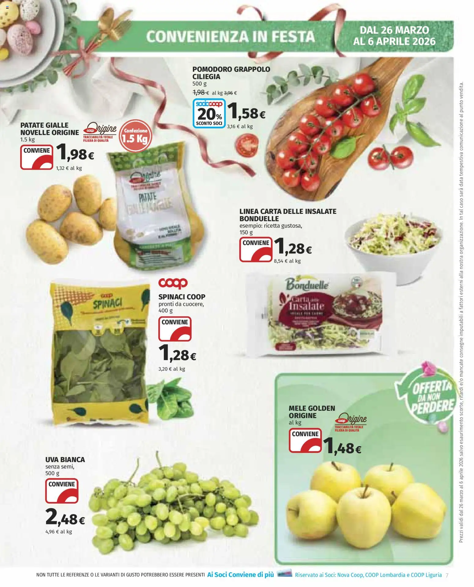 Volantino COOP del 26.03.2026 | Pagina: 7 | Prodotti: Mele, Pomodoro, Spinaci, Uva