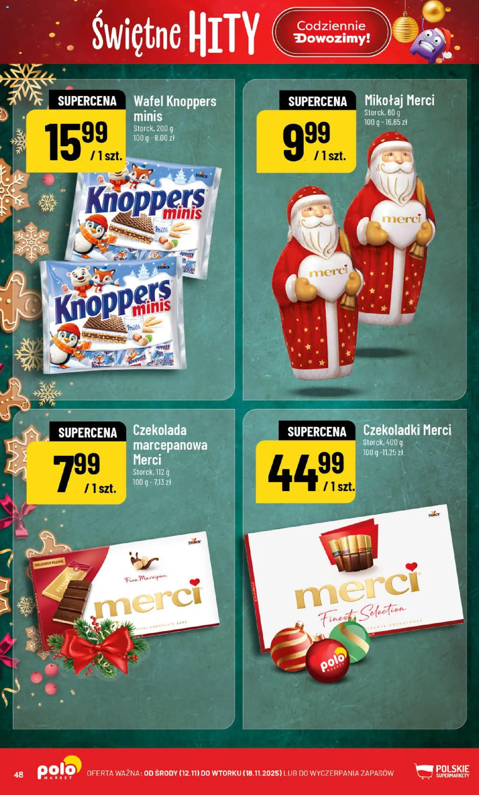 POLOmarket Gazetka od 12.11.2025 | Strona: 48 | Produkty: Knoppers, Czekoladki, Merci, Czekolada