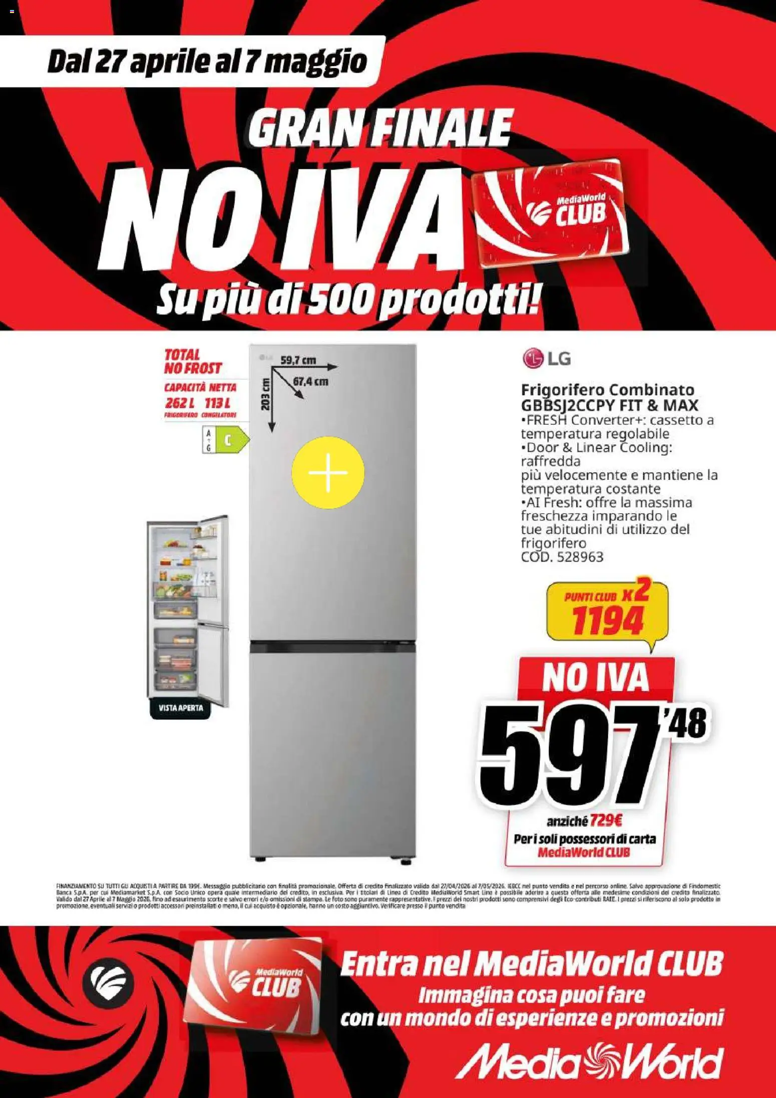Volantino Media World del 27.04.2026 | Pagina: 32 | Prodotti: Frigorifero, Congelatore, Frigorifero combinato