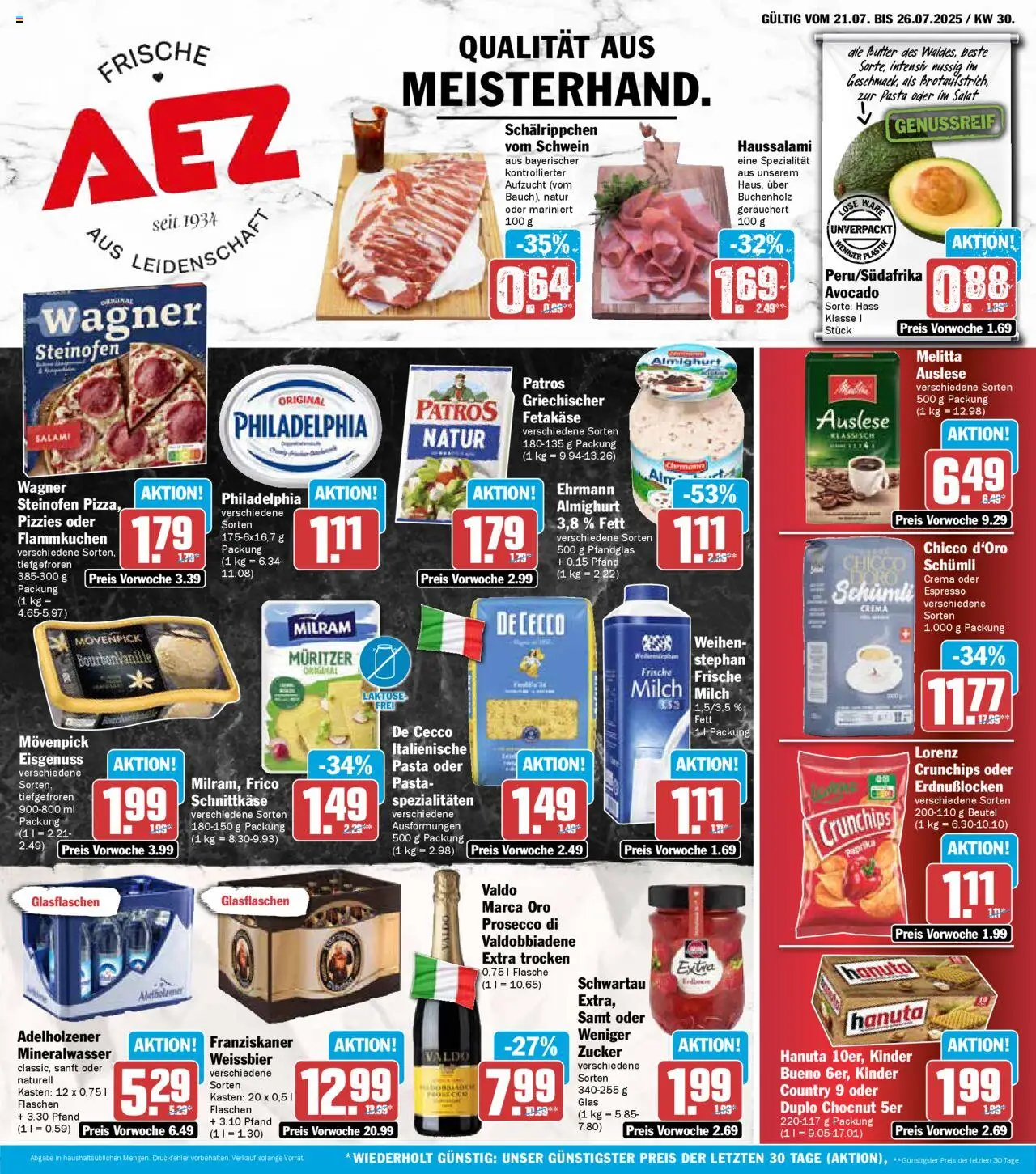 AEZ Prospekt 	 - gültig ab dem 21.07.2025 | Seite: 1 | Produkte: Weißbier, Mineralwasser, Avocado, Paprika