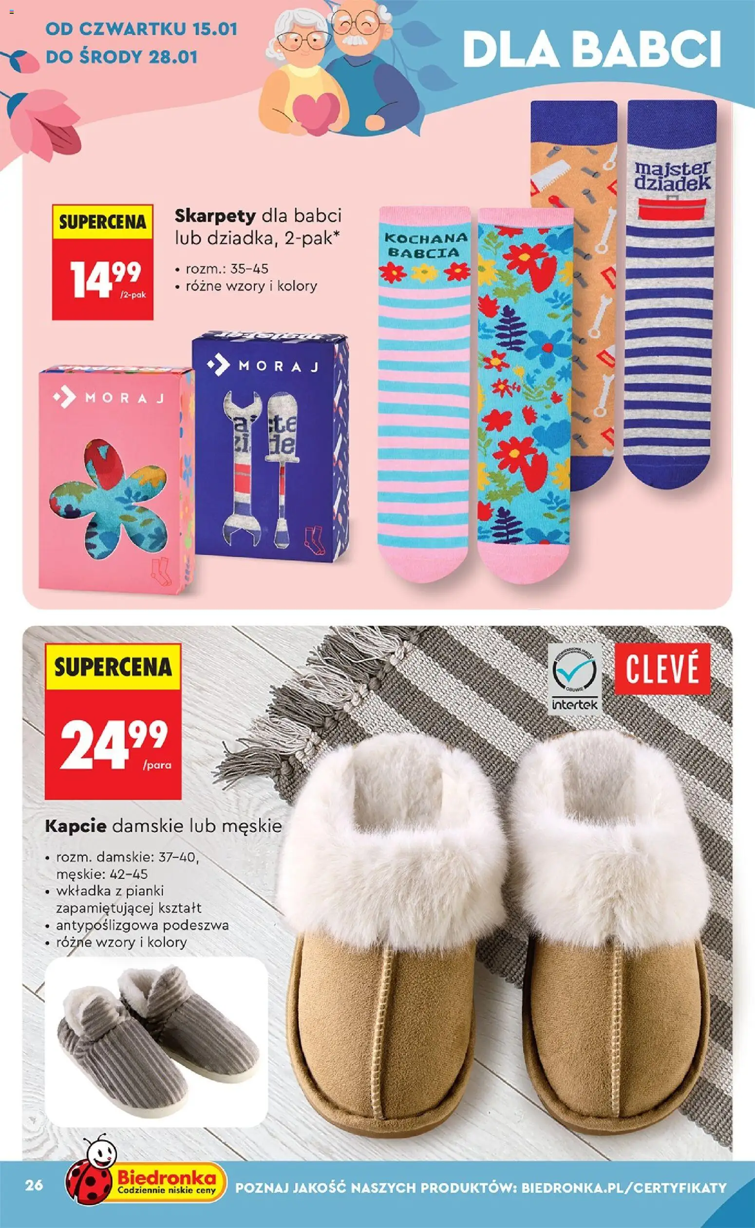 Biedronka gazetka - Hity i inspiracje od 10.01.2026 | Strona: 28 | Produkty: Skarpety, Kapcie, Pianki