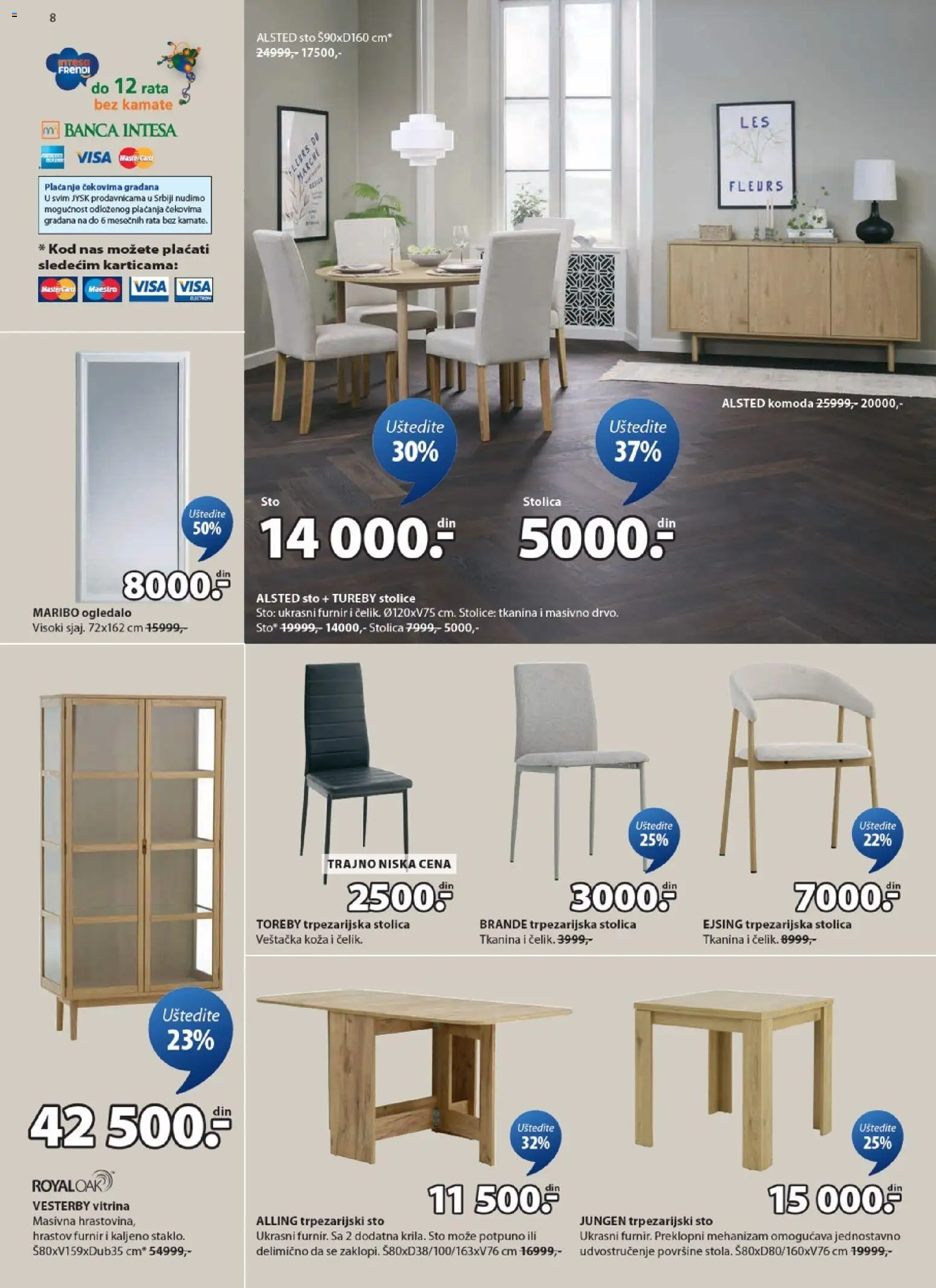 Jysk katalog - važi od 11.03.2026 | Strana: 8 | Proizvode: Sto, Stolica, Ogledalo, Trpezarijski sto