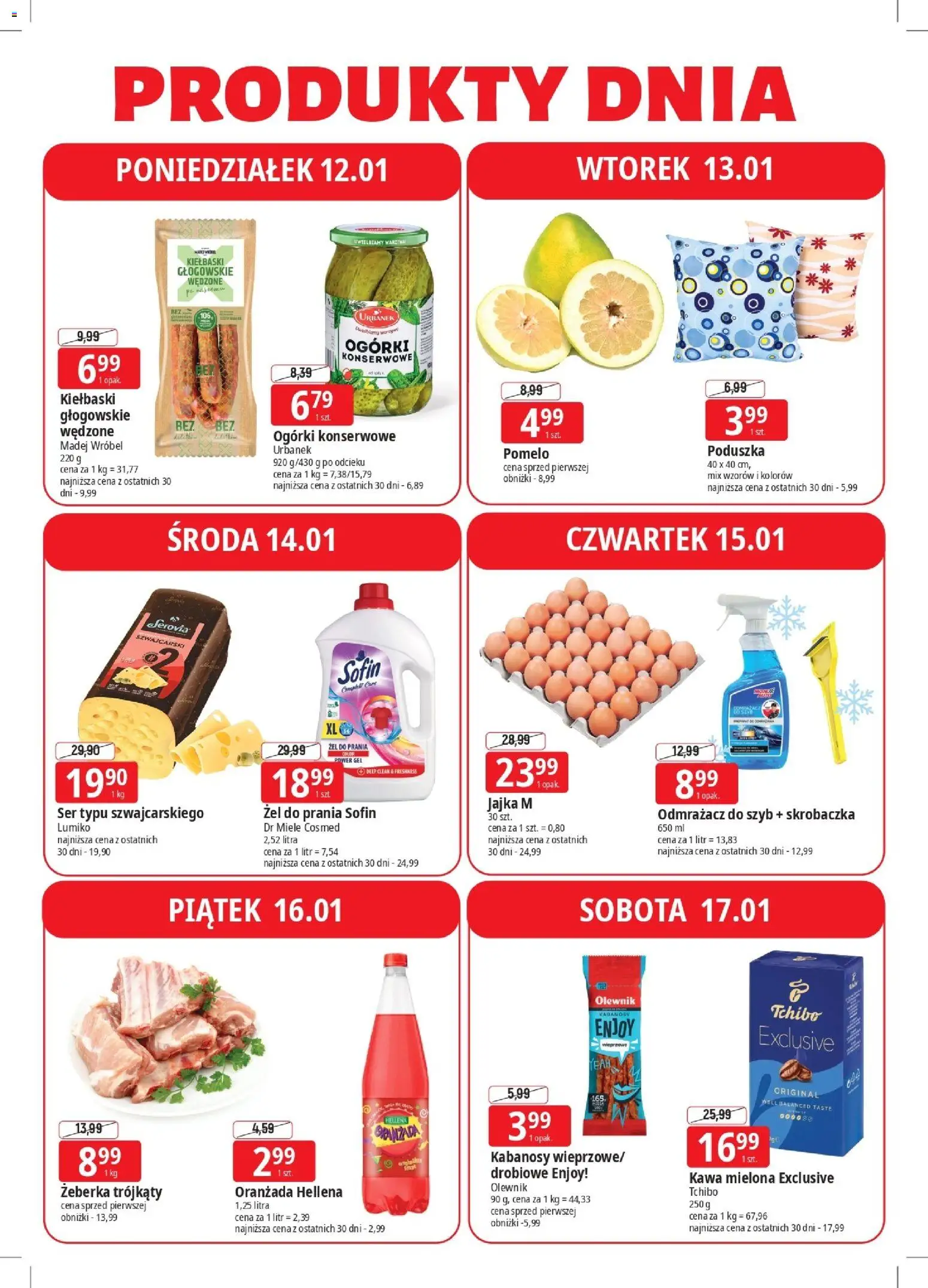 E.Leclerc Gazetka - Elbląg od 12.01.2026 | Strona: 4 | Produkty: Kabanosy, Kiełbaski, Jajka, Warzywa