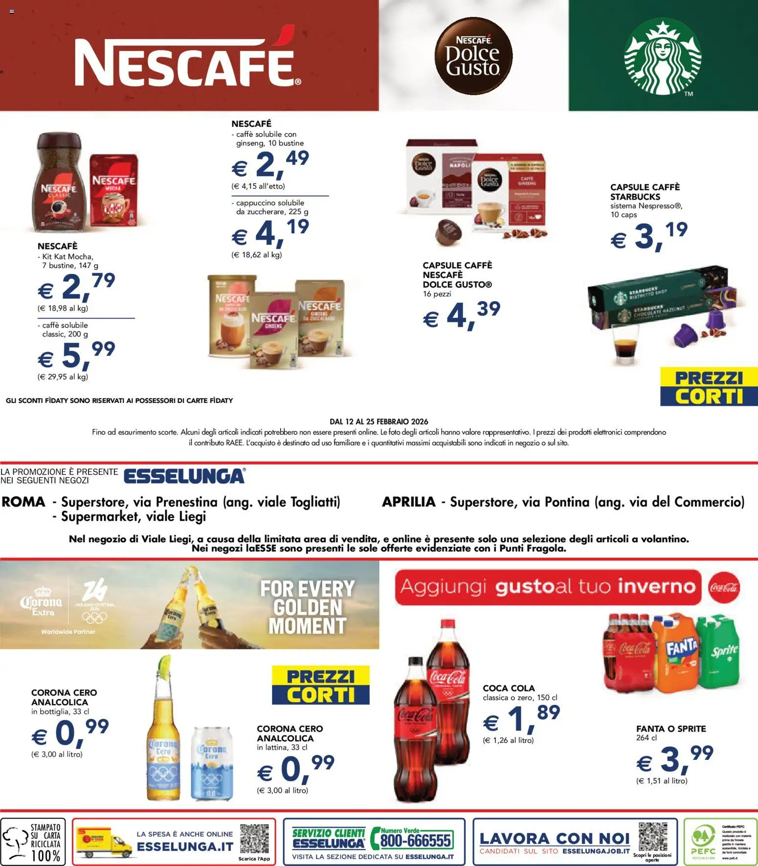 Volantino Esselunga S del 12.02.2026 | Pagina: 28 | Prodotti: Caffè, Fanta, Coca Cola