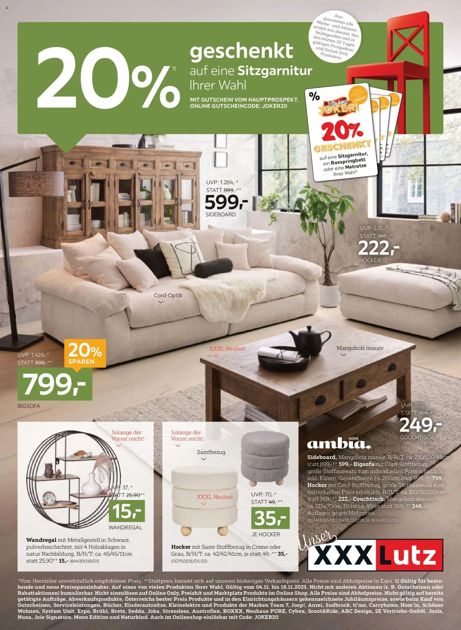 XXXLutz Sitzgarnitur gültig ab 01.11.2025 | Seite: 1 | Produkte: Matratze, Couchtisch, Creme