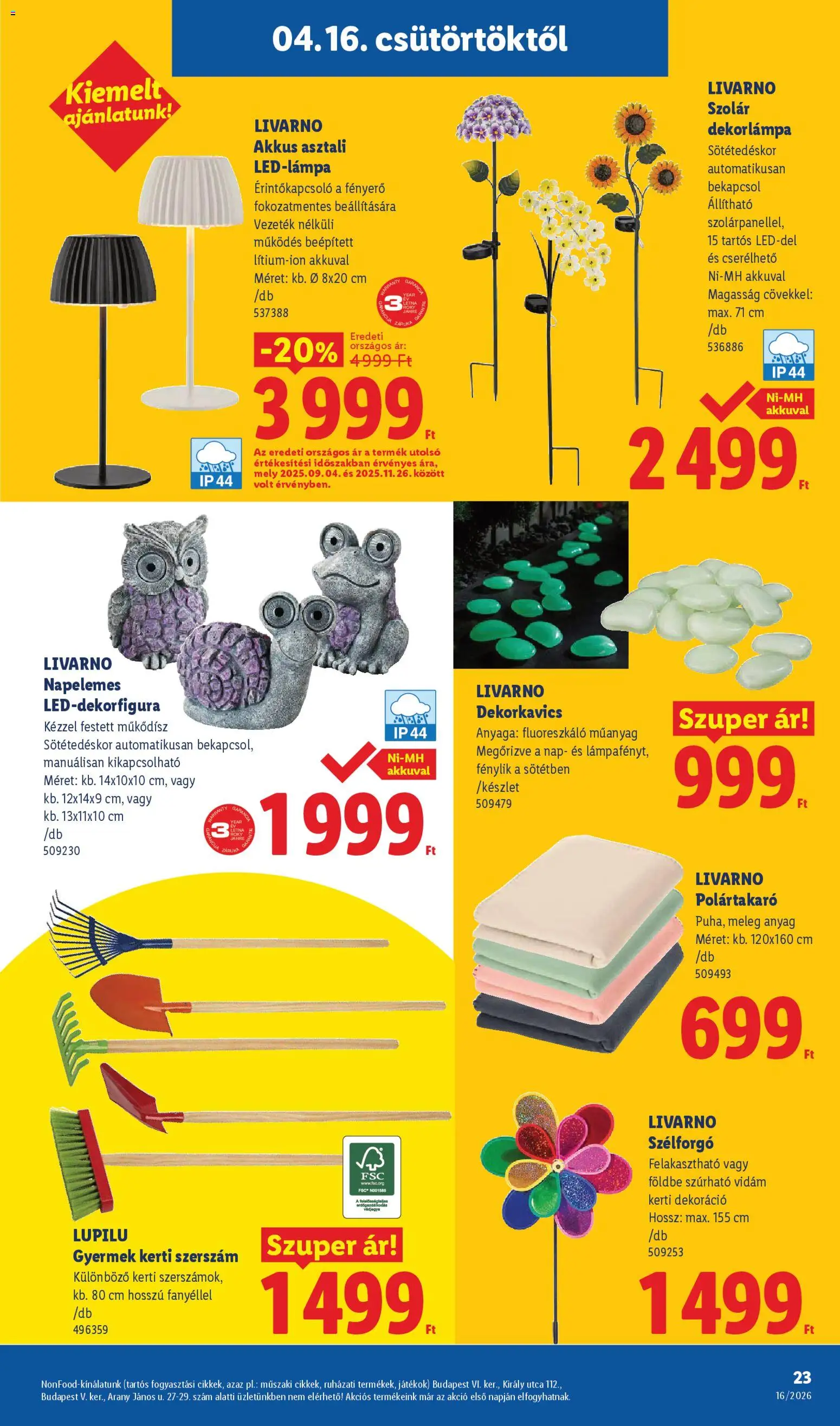 Lidl akciós ujság - amely érvényes a következő dátumtól: 16.04.2026 | Oldal: 23 | Termékek: Dekorkavics, Dekorlámpa, Játékok, Dekoráció