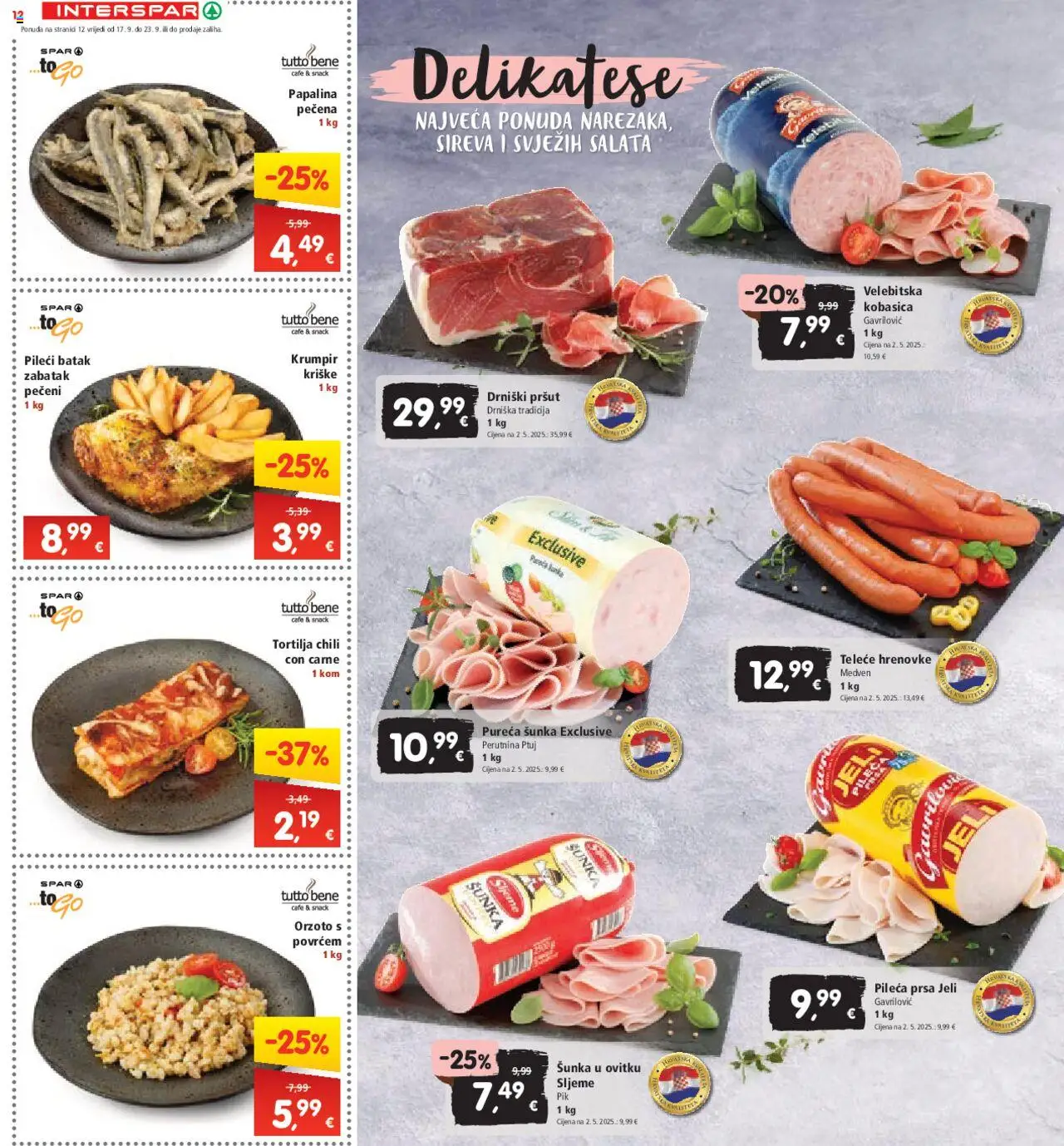 Interspar katalog | vrijedi od 17.09.2025 | Stranica: 14 | Proizvodi: Šunka, Pršut, Krumpir, Pileća prsa