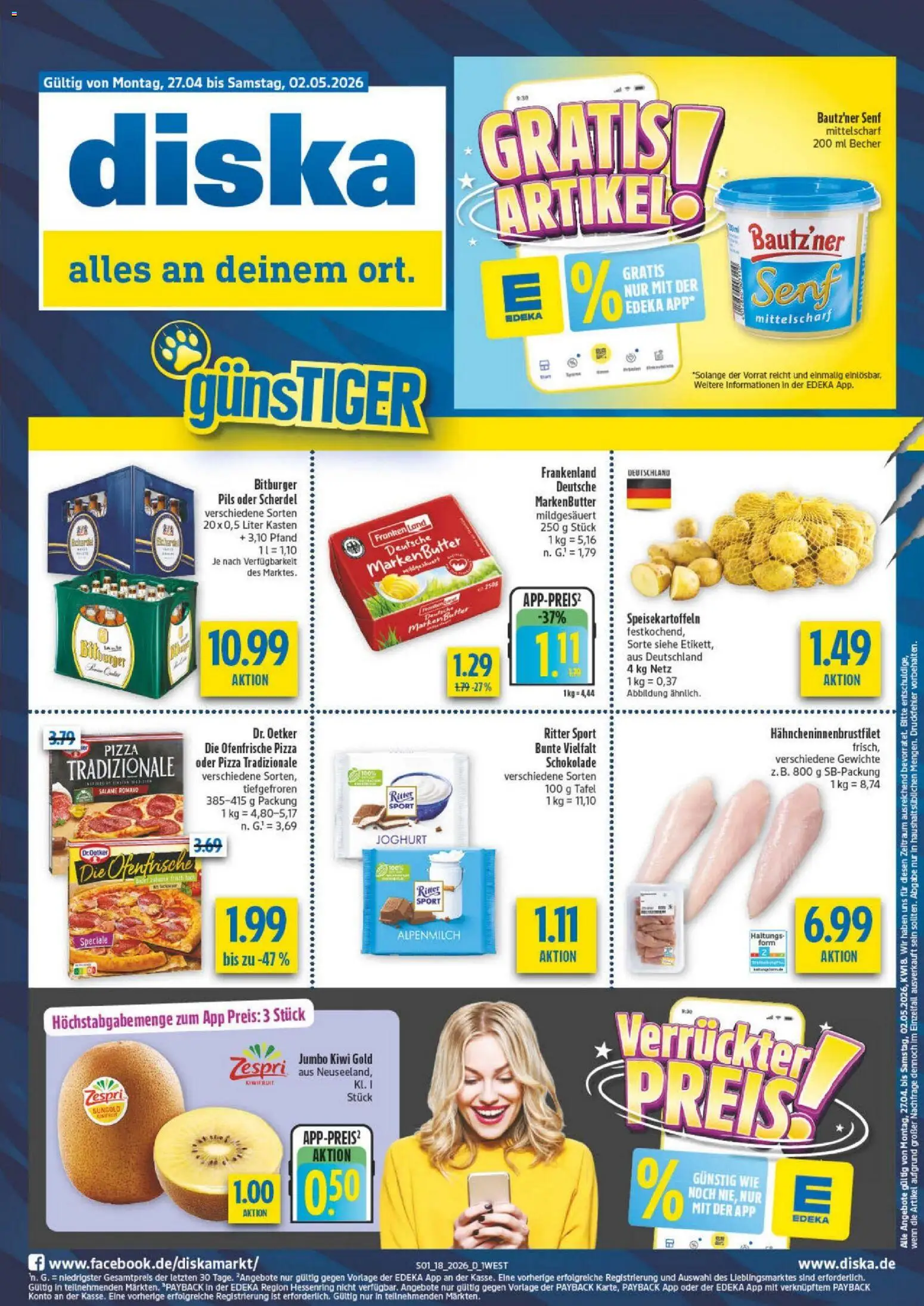 Diska - Diska Angebote Bayern KW18 – gültig ab 27.04.2026 | Seite: 1 | Produkte: Butter, Schokolade, Ritter sport, Pils