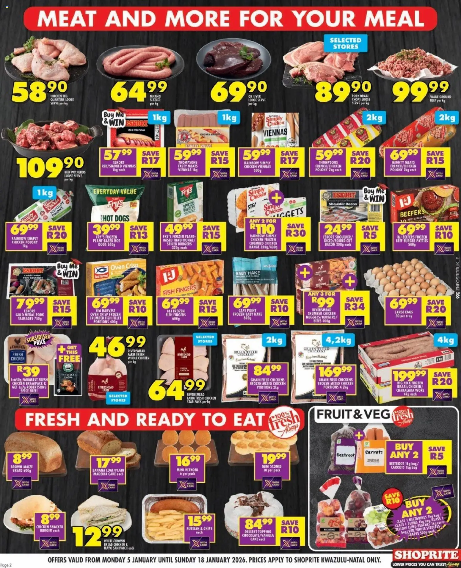 New Shoprite catalogue – valid from 05.01.2026 | Page: 2 | Products: Cake, Pork, Beef, Nectarines