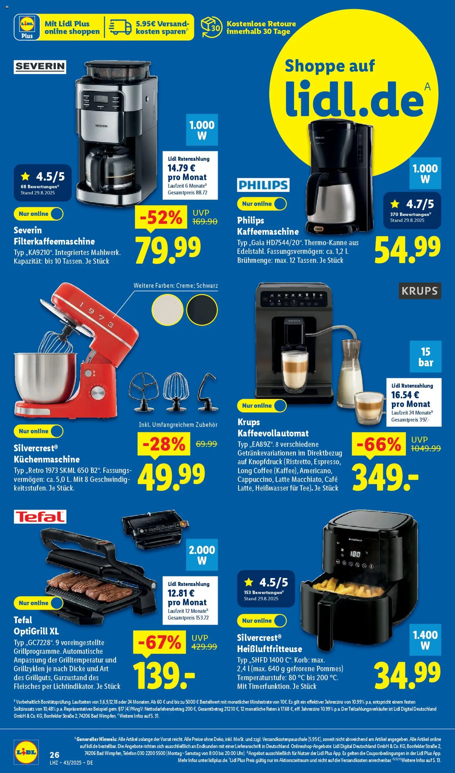 Lidl Prospekt München – gültig ab 20.10.2025 | Seite: 42 | Produkte: Pommes, Kaffeevollautomat, Filterkaffeemaschine, Telefon