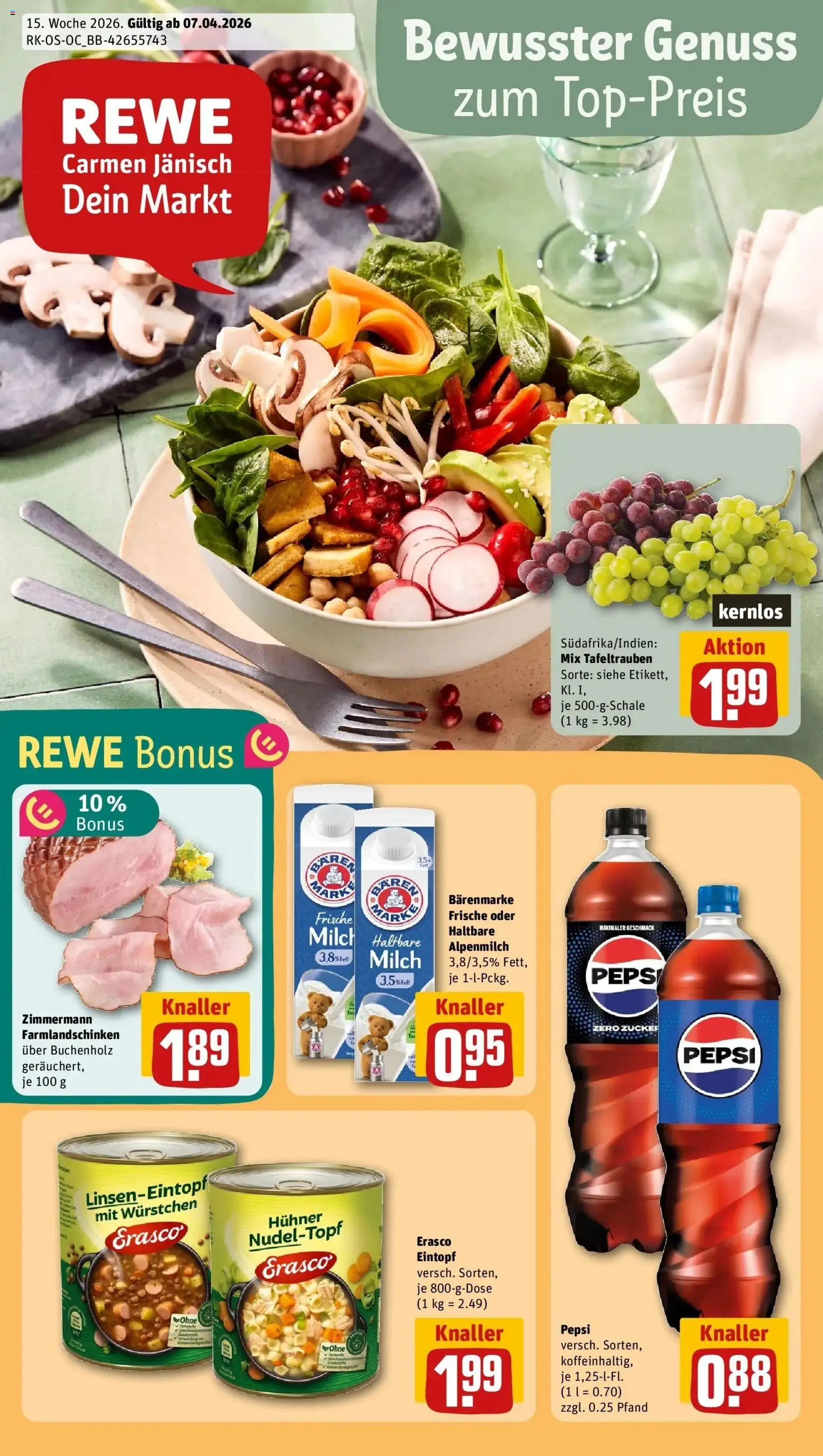 Rewe Prospekt Berlin / Prenzlauer Berg	 – gültig ab 05.04.2026 | Seite: 1 | Produkte: Milch, Zucker, Pepsi, Erasco