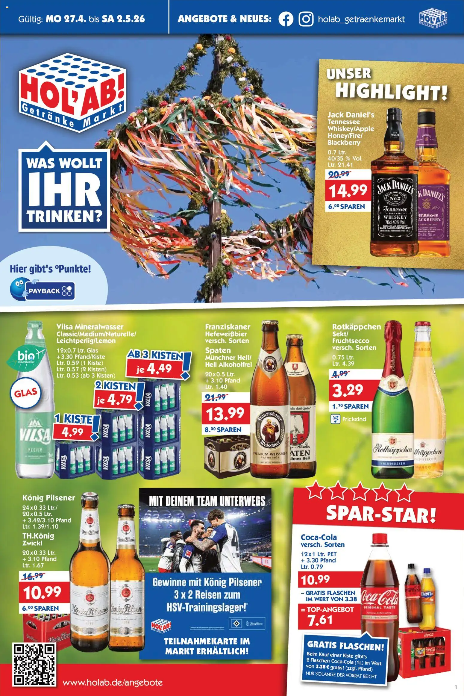 HOL’AB! Prospekt 	 – gültig ab 27.04.2026 | Seite: 1 | Produkte: Cola, Weißbier, Jack Daniel's, Rotkäppchen