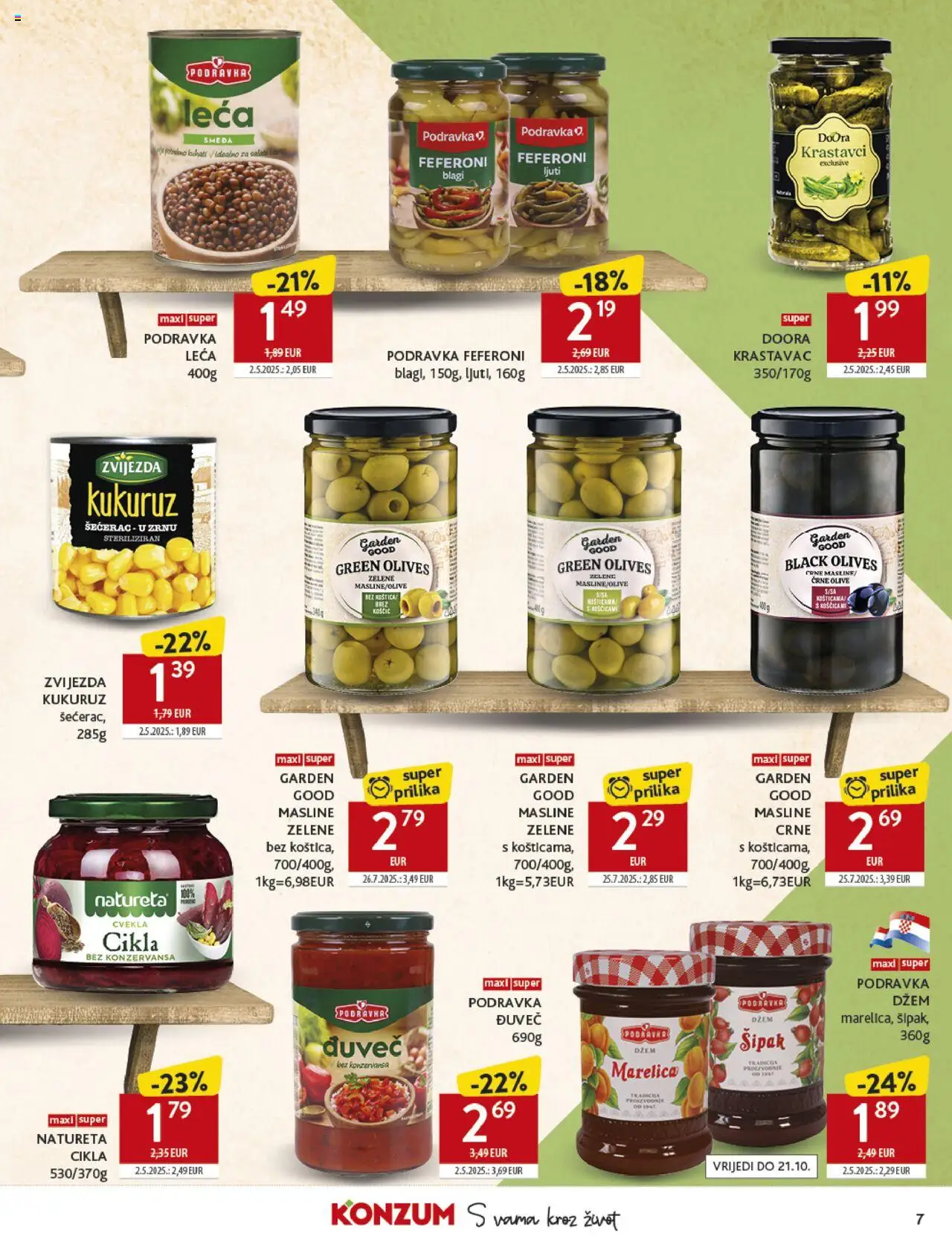 Konzum katalog | vrijedi od 15.10.2025 | Stranica: 7 | Proizvodi: Kukuruz, Masline, Leća, Cikla