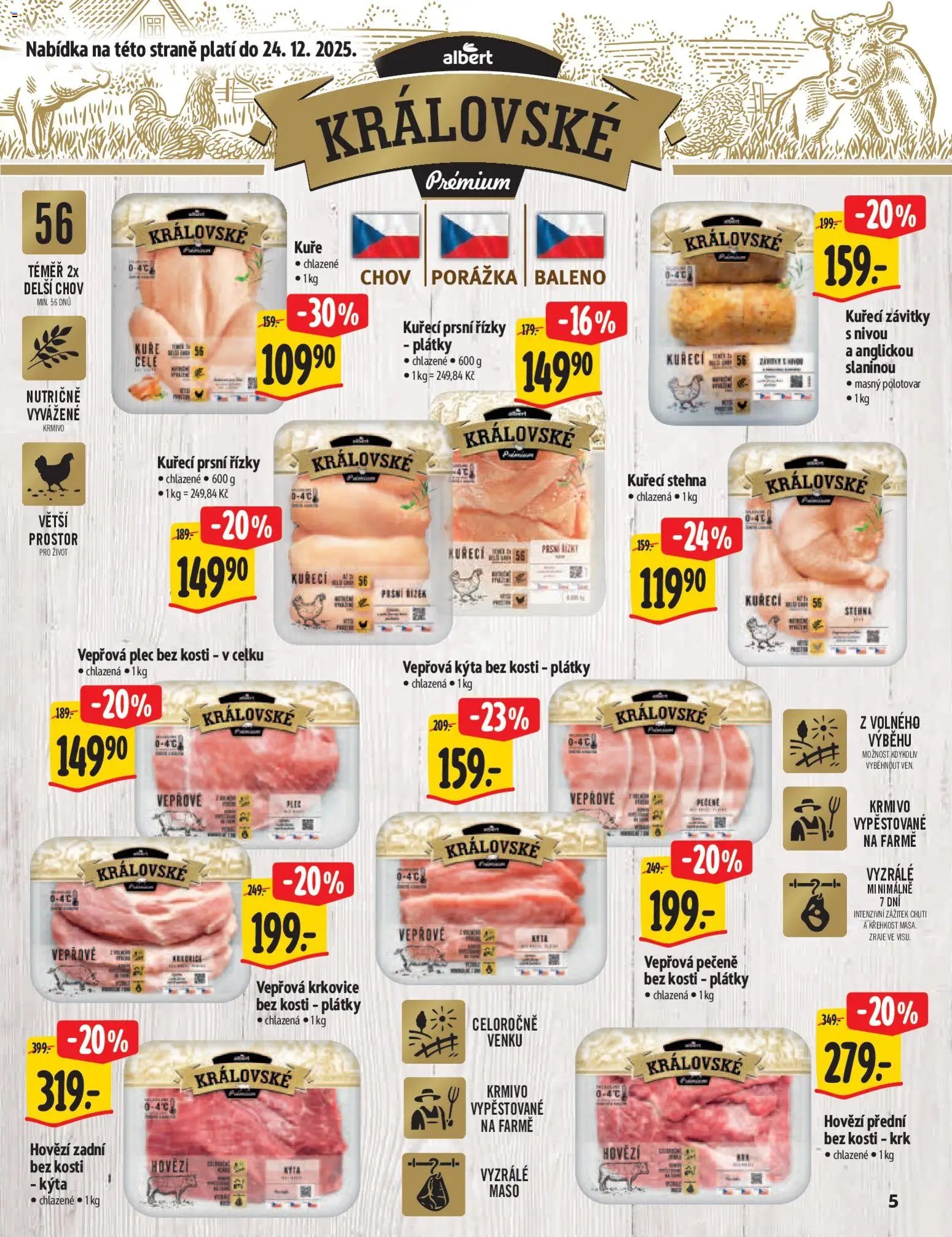 Albert katalog - Hypermarket - Delikatesy od 03.12.2025 | Strana: 5 | Produkty: Vepřová pečeně, Plec bez kosti, Kuřecí prsní řízky, Kýta