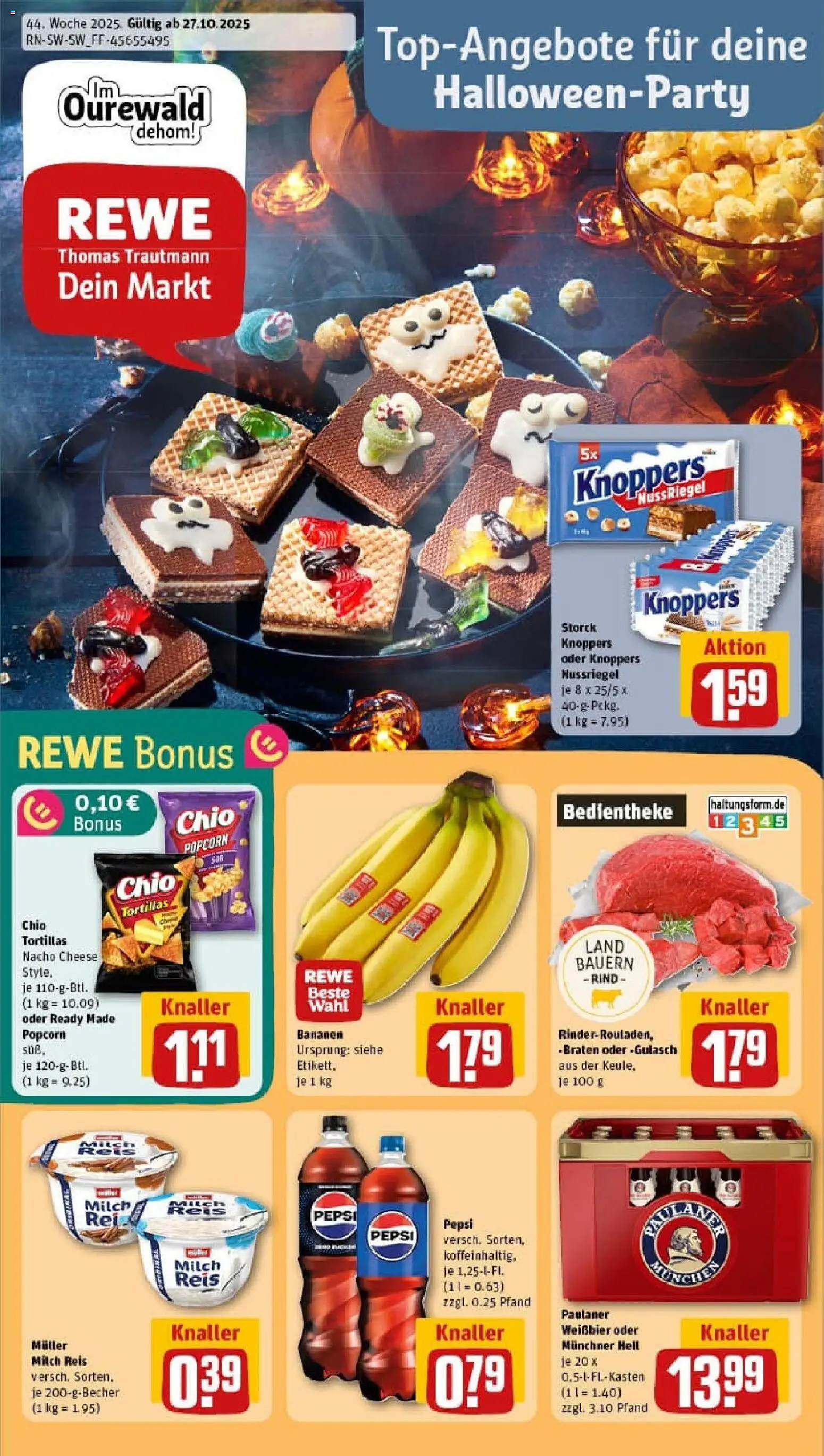 Rewe prospekt Fürth	 – gültig ab 26.10.2025 | Seite: 1 | Produkte: Milch, Gulasch, Chio tortillas, Reis