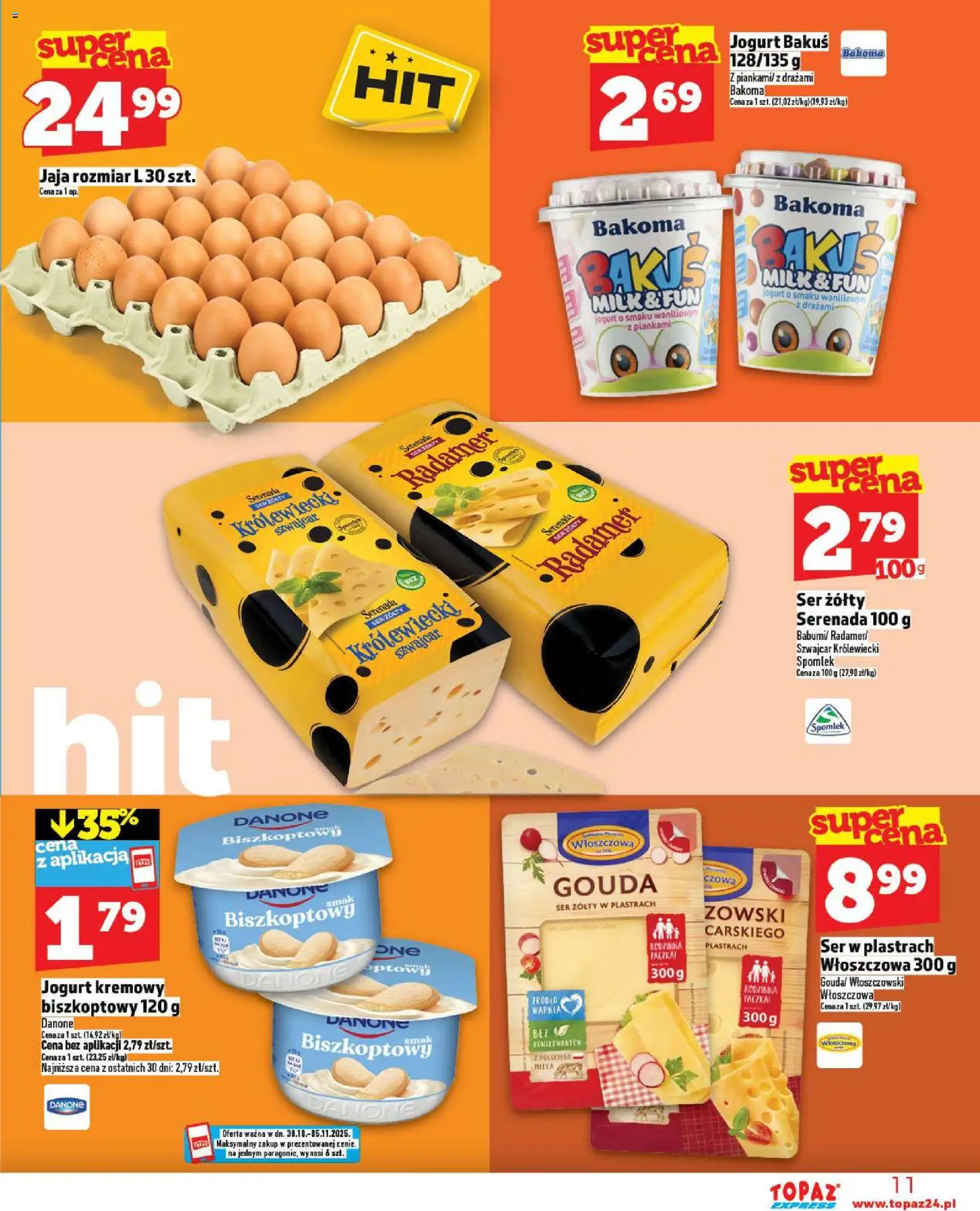 Topaz Gazetka - Express od 30.10.2025 | Strona: 11 | Produkty: Ser, Jogurt, Jogurt kremowy, Jaja