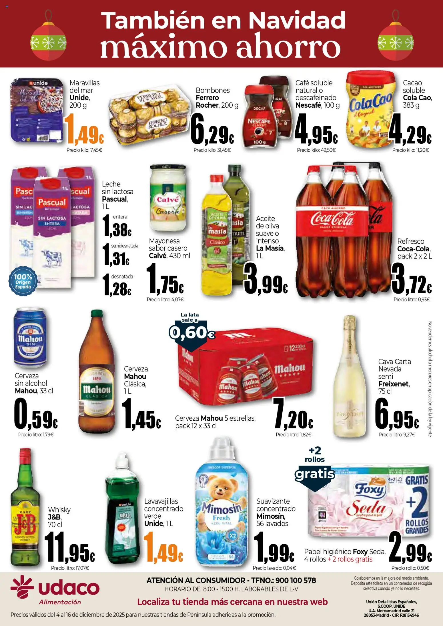 Unide - También en Navidad máximo ahorro  │ válido desde el 04.10.2025 | Página: 2 | Productos: Café, Whisky, Lavavajillas, Φρυγανιές σικάλεως