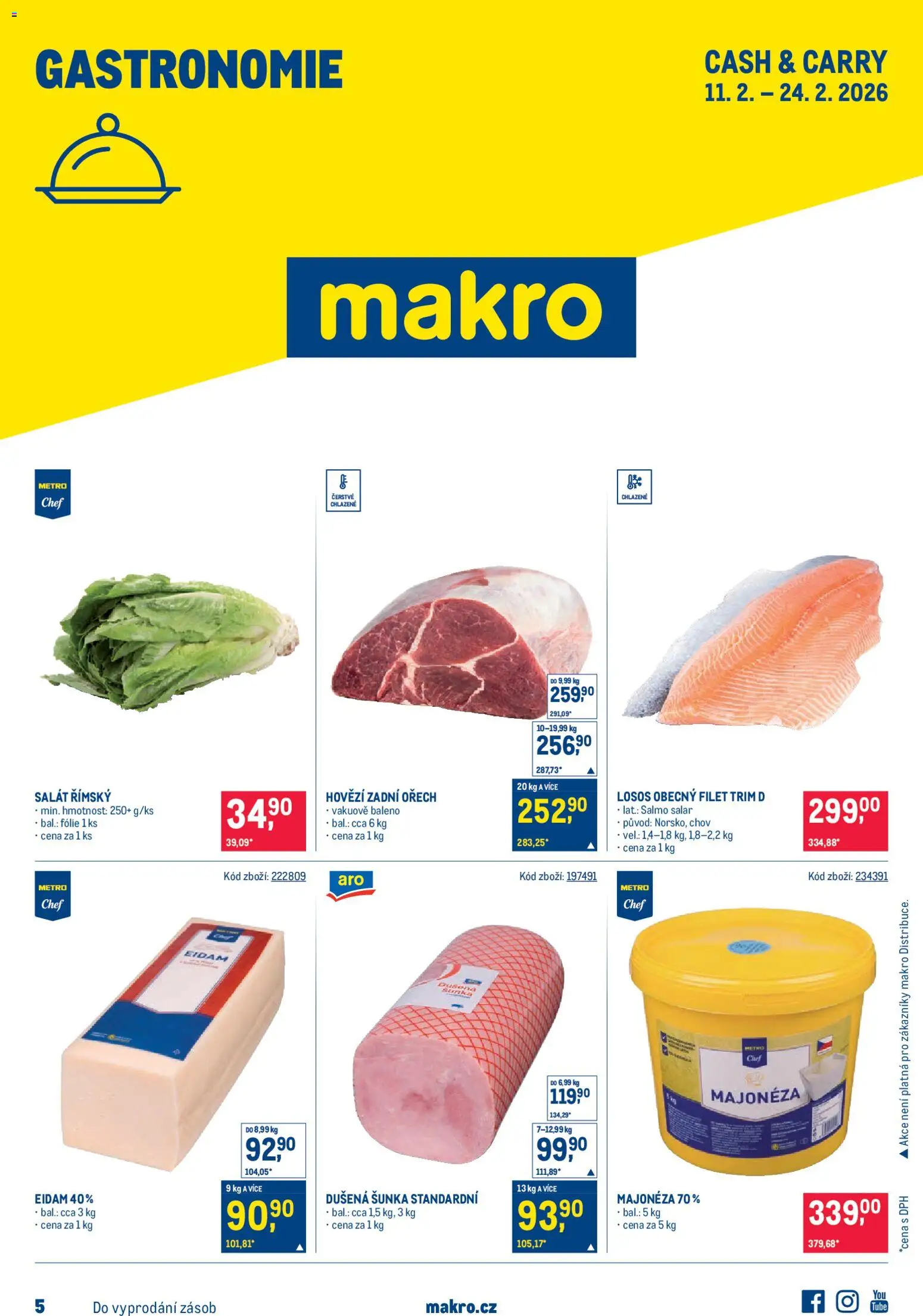 Makro leták - Gastronomie od 11.02.2026 | Strana: 1 | Produkty: Salát, Losos, Eidam, Filet