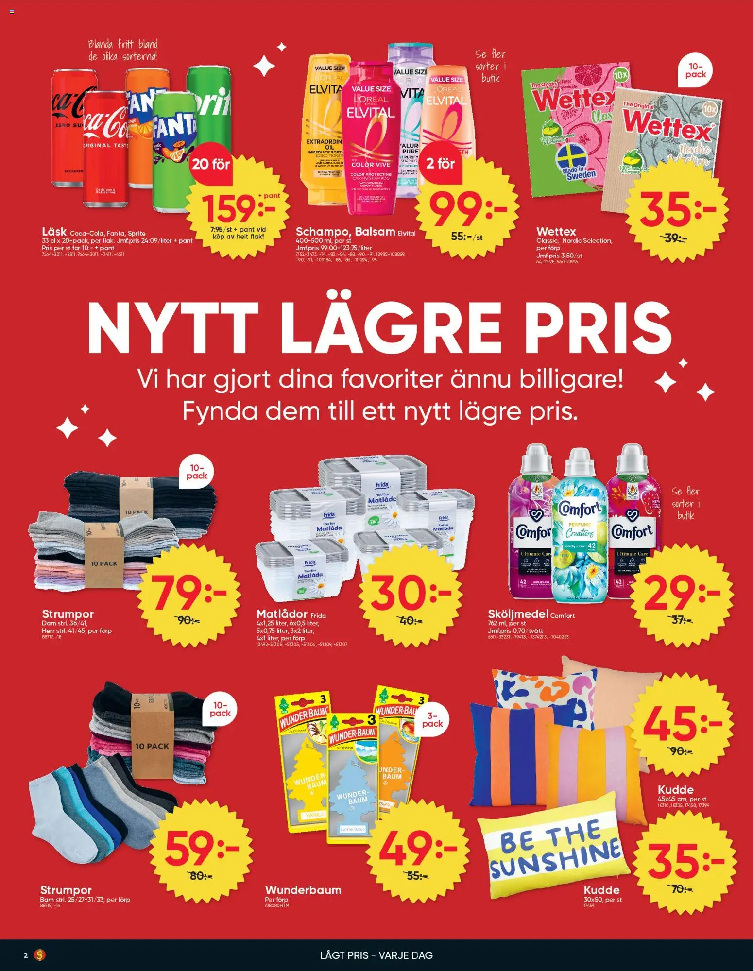 Dollar Store reklamblad aktuell från 02.03.2026 | Sida: 2 | Produkter: Balsam, Sköljmedel, Strumpor, Matlåda