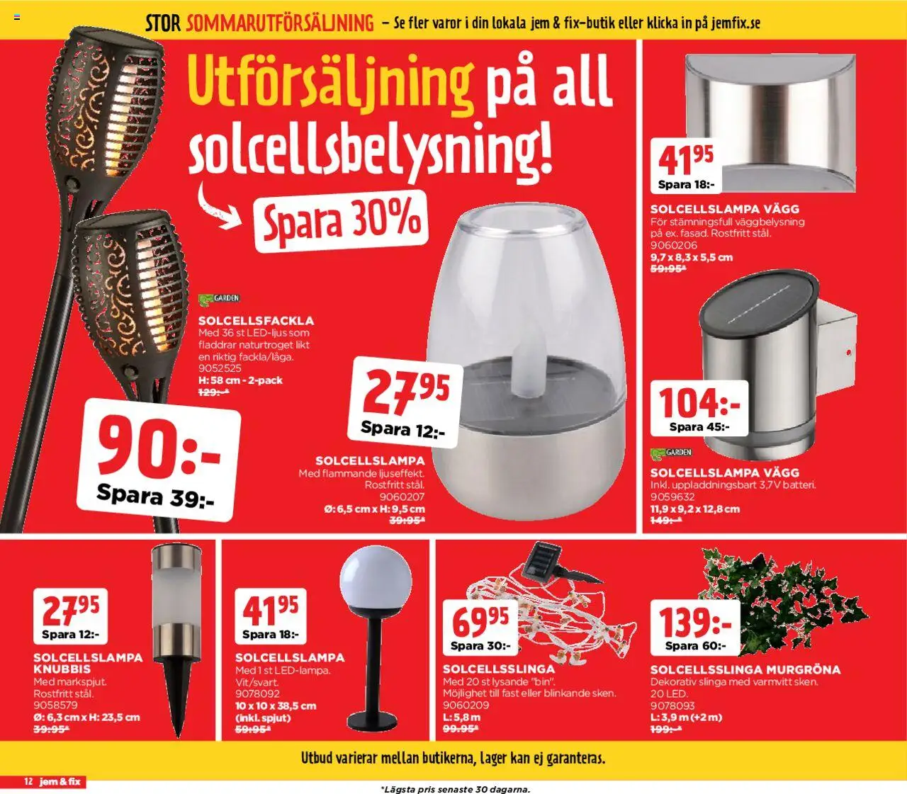 Jem & Fix reklamblad aktuell från 04.08.2025 | Sida: 12 | Produkter: Solcellsbelysning