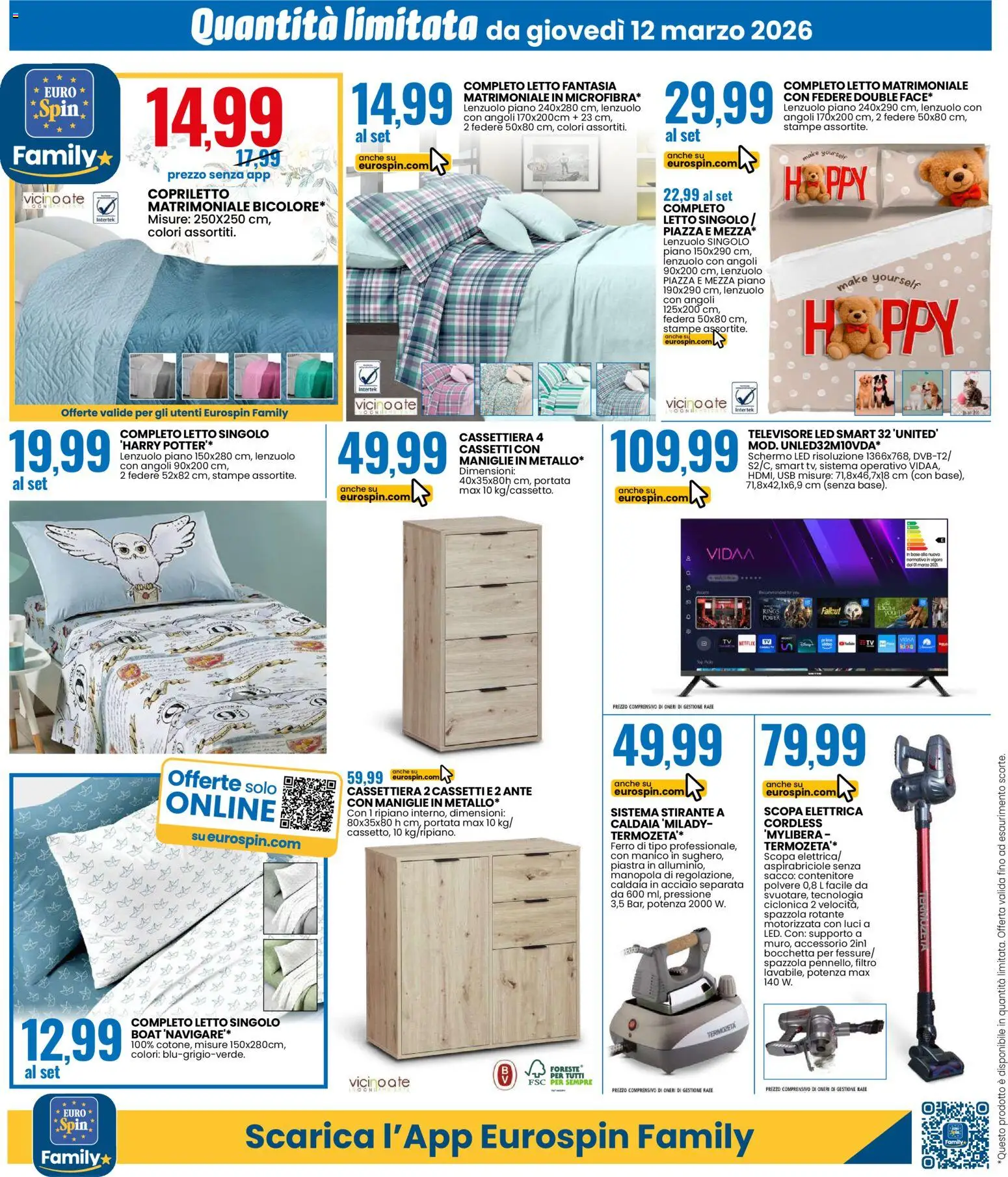 Volantino Eurospin del 12.03.2026 | Pagina: 12 | Prodotti: Spazzola, Ripiano, Letto, Cassettiera