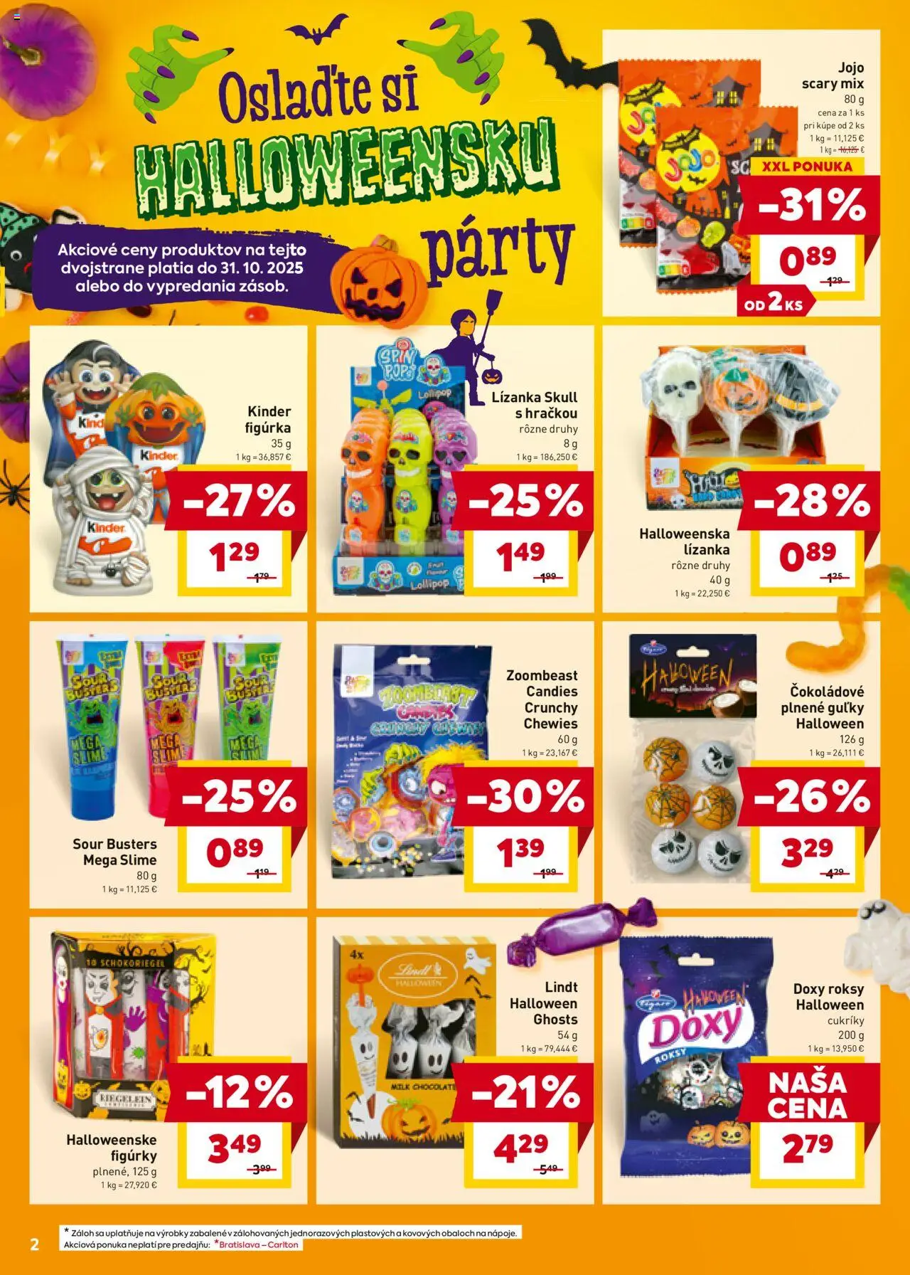 Nové Billa akcie – leták je platný od 22.10.2025 | Strana: 2 | Produkty: Kinder, Cukríky