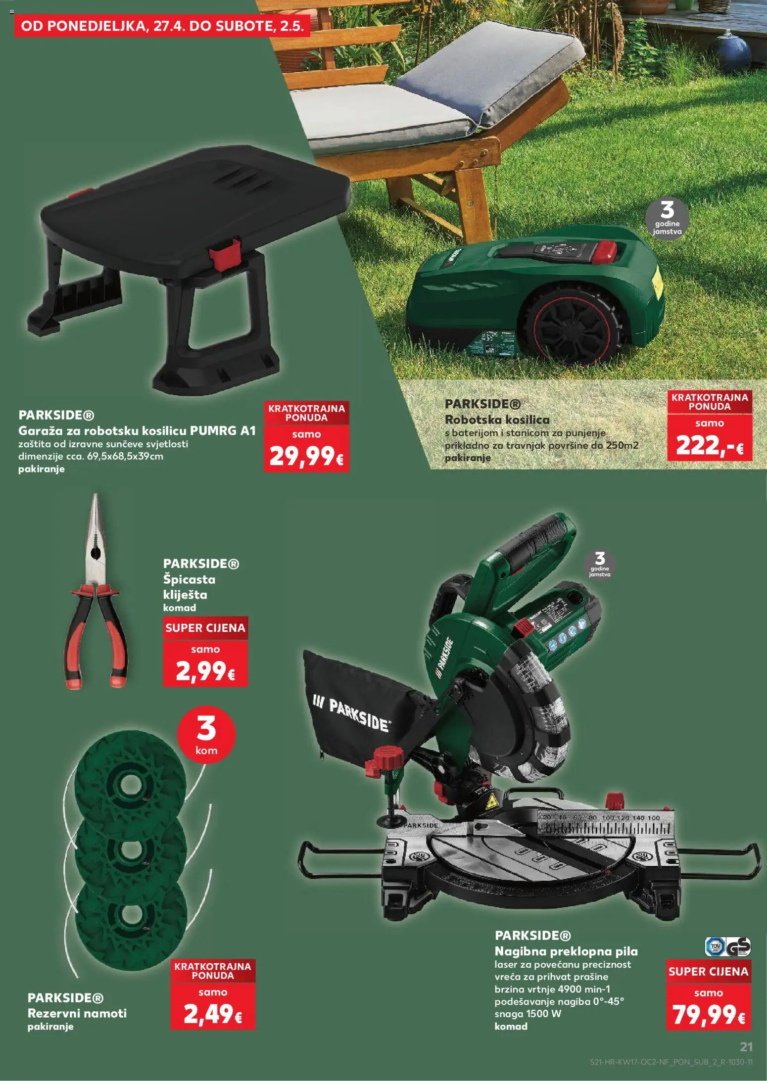 Kaufland katalog | vrijedi od 22.04.2026 | Stranica: 21 | Proizvodi: Kosilica, Kliješta, Pila, Parkside