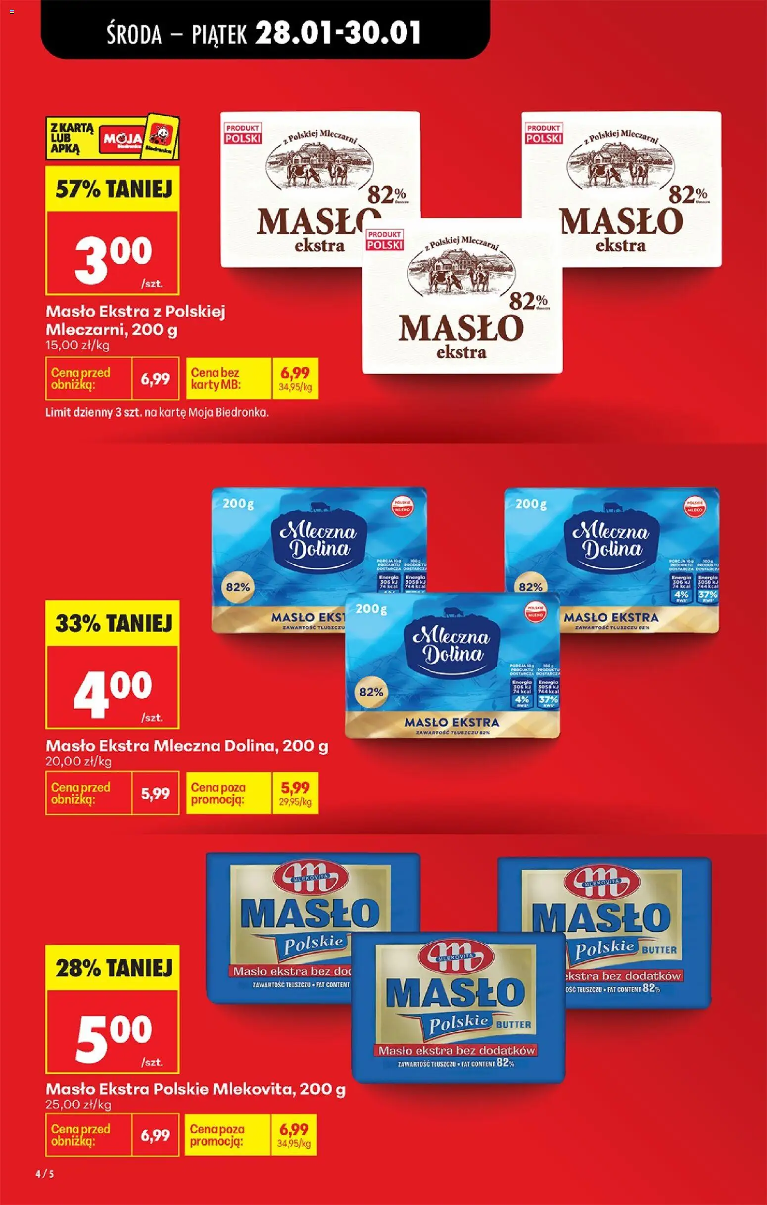 Biedronka gazetka - Oferta w tym tygodniu od 28.01.2026 | Strona: 4 | Produkty: Karta, Masło Polskie, Mleko, Masło