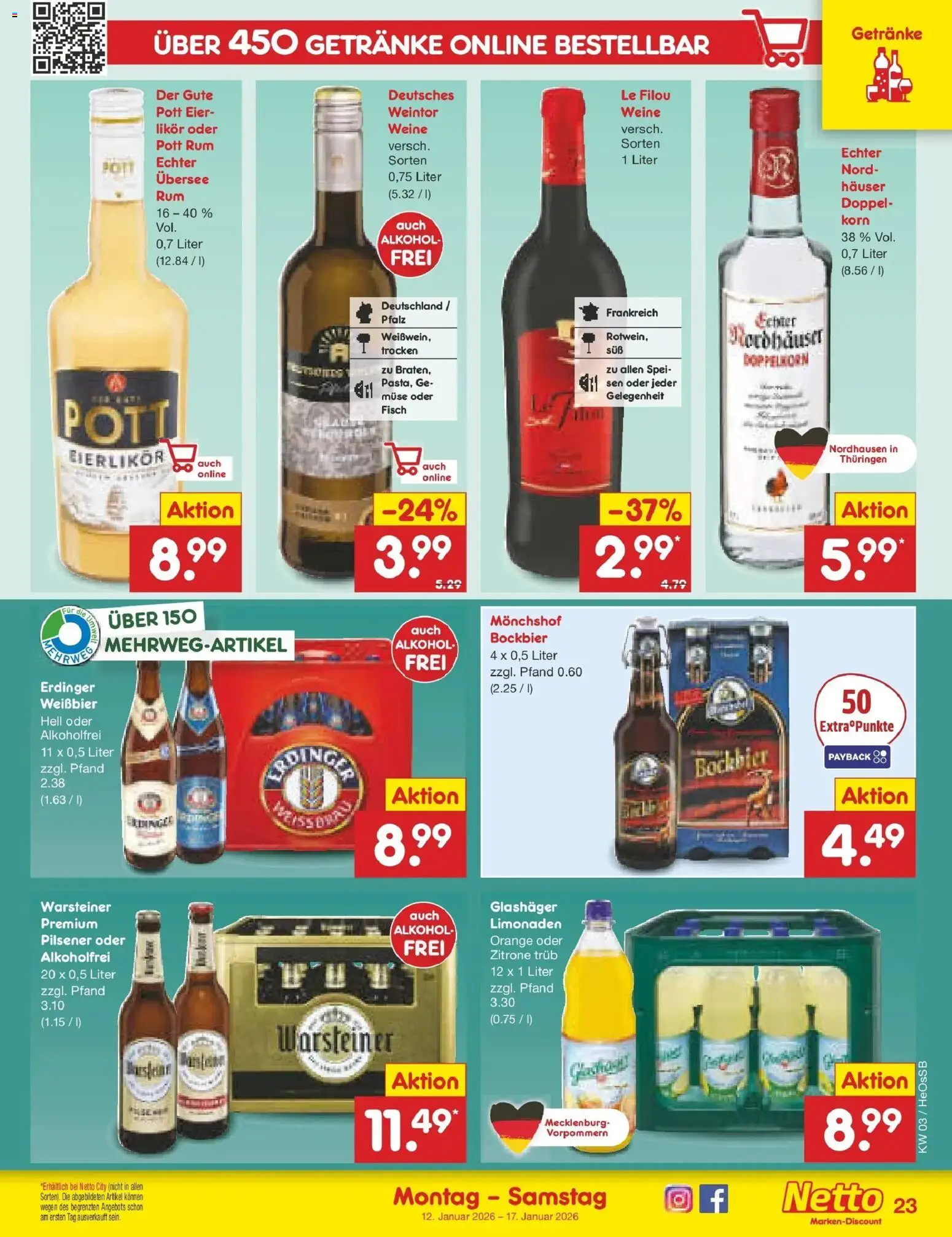 Netto Marken-Discount prospekt Kröpelin	 – gültig ab 12.01.2026 | Seite: 23 | Produkte: Erdinger, Likör, Warsteiner, Zitrone
