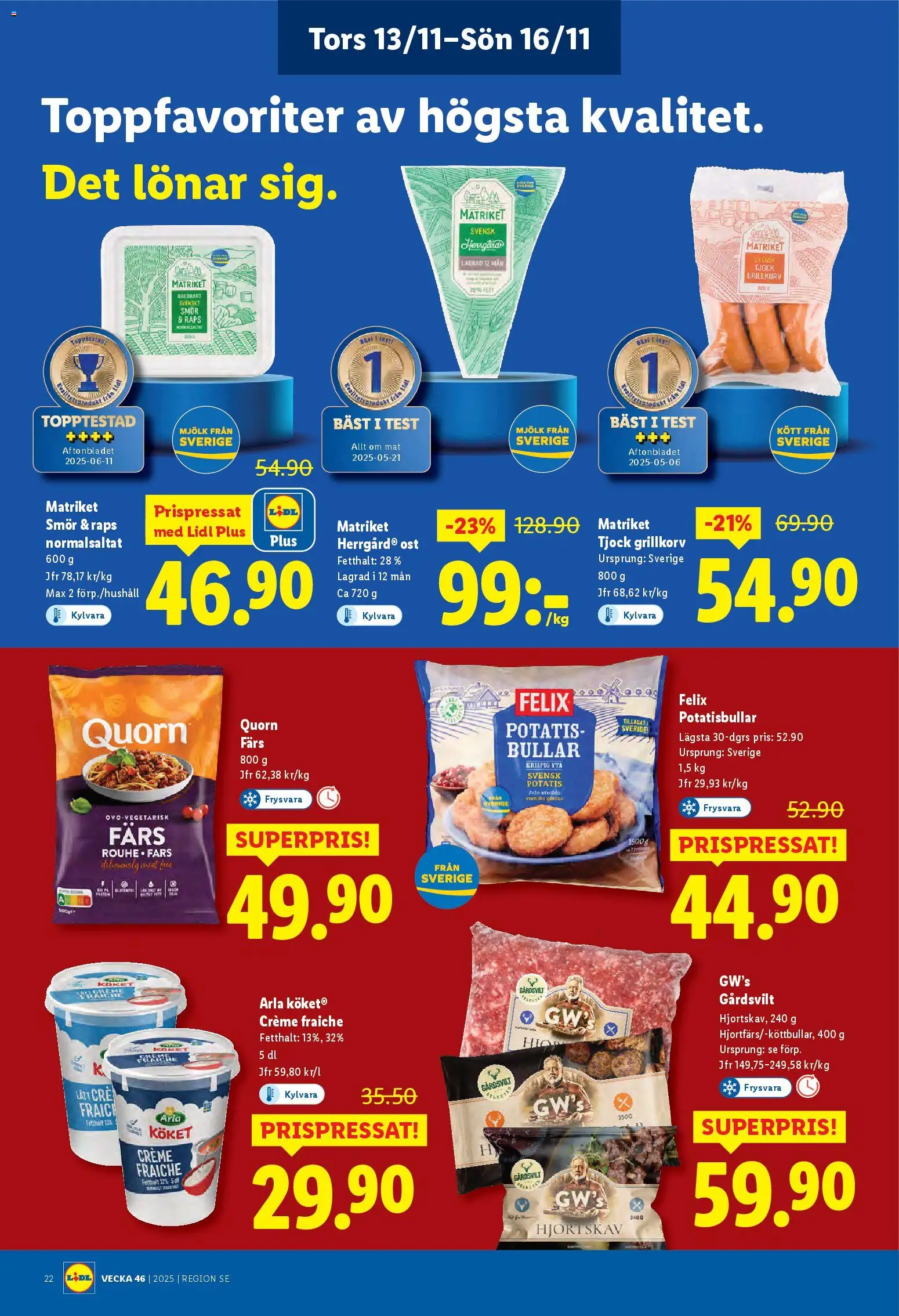 Lidl reklamblad aktuell från 10.11.2025 | Sida: 25 | Produkter: Grillkorv, Creme fraiche, Mjölk, Smör