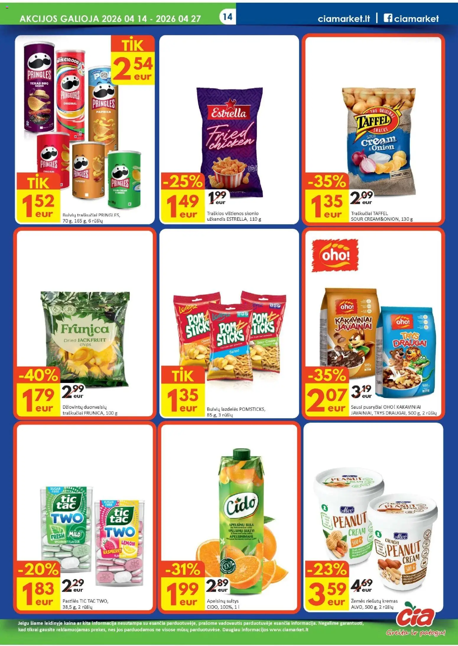 ČIA MARKET akcijos nuo 14.04.2026 | Puslapis: 14 | Prekių: Vištienos, Kremas, Sultys, Traškučiai
