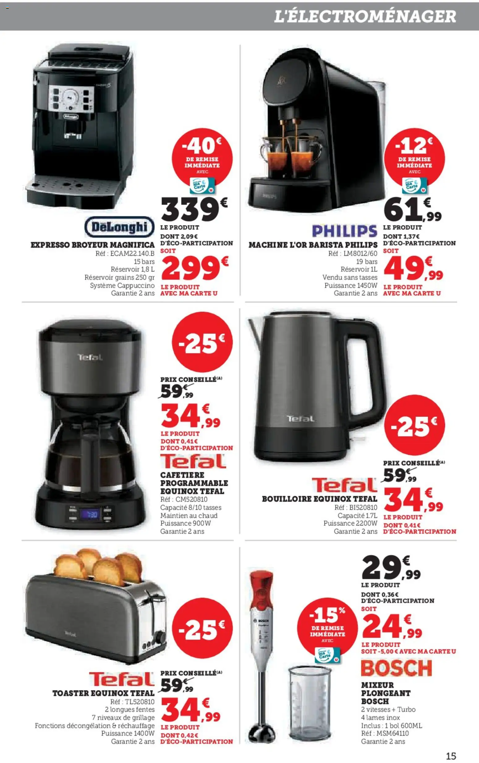 {H1} | Page: 15 | Produits: Mixeur, Cafetière, Broyeur, Bol